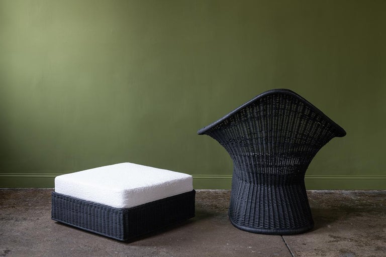 Black Wicker Chair and Ottoman For Sale at 1stDibs