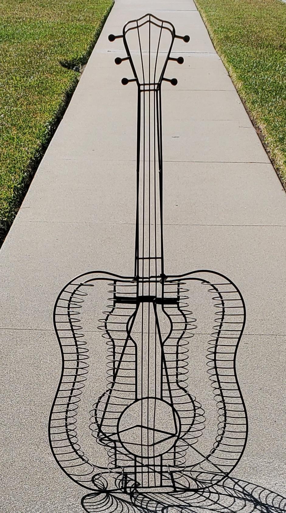 Black Wire Sculpture Of A Guitar In The Style of Frederic Weinberg 4