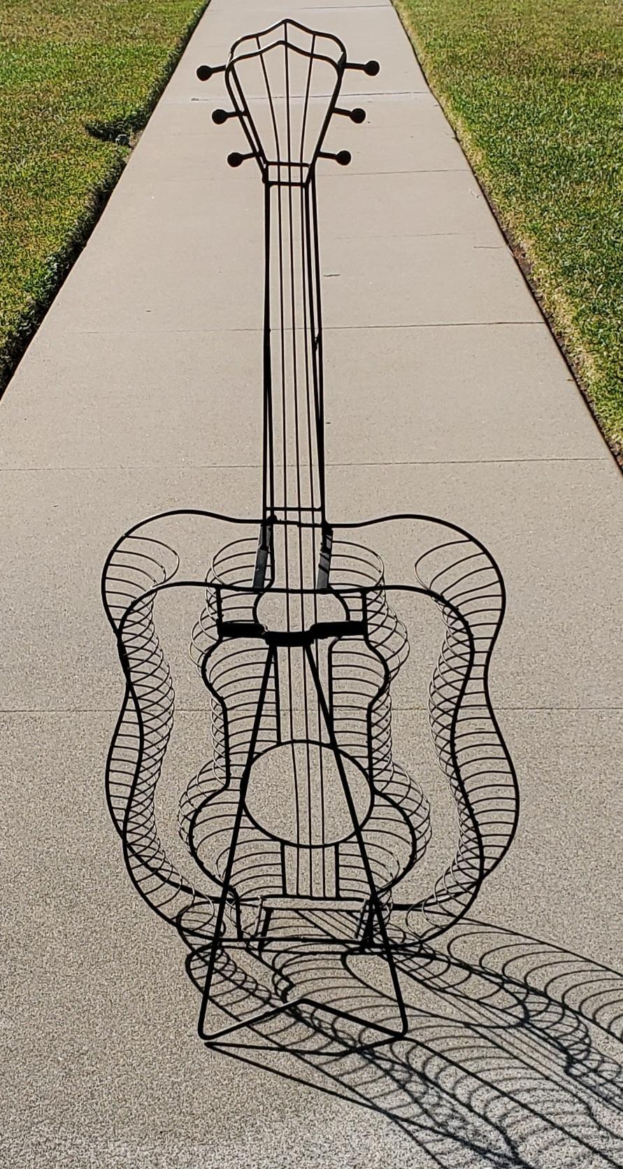 Black Wire Sculpture Of A Guitar In The Style of Frederic Weinberg 6