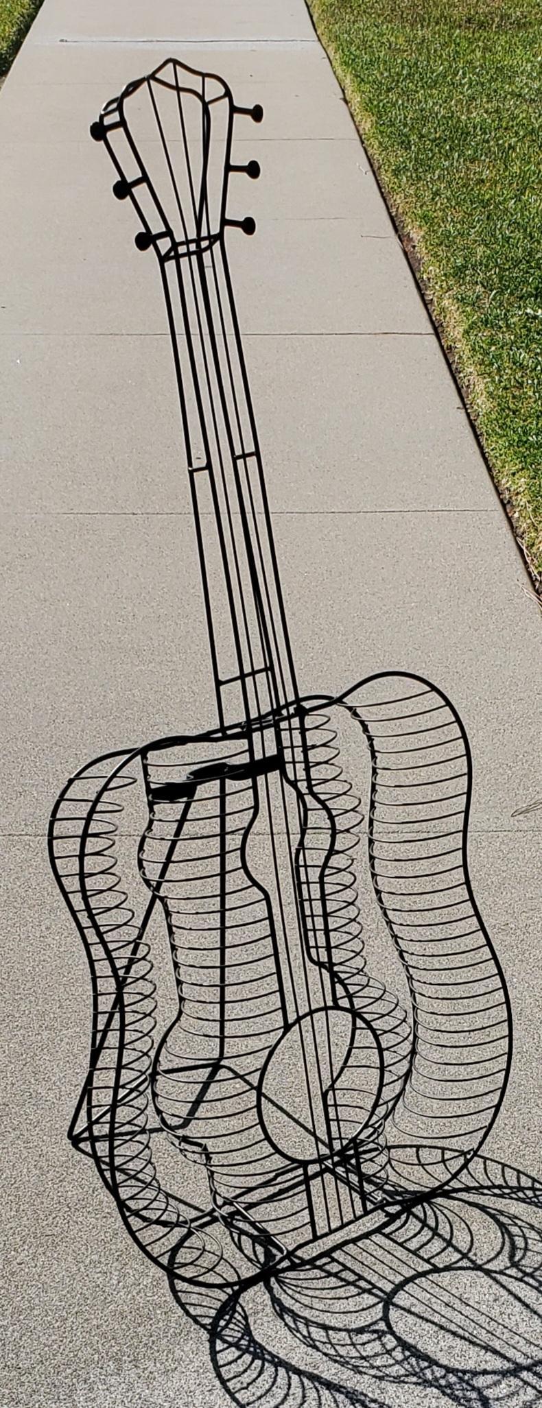Black Wire Sculpture Of A Guitar In The Style of Frederic Weinberg 8