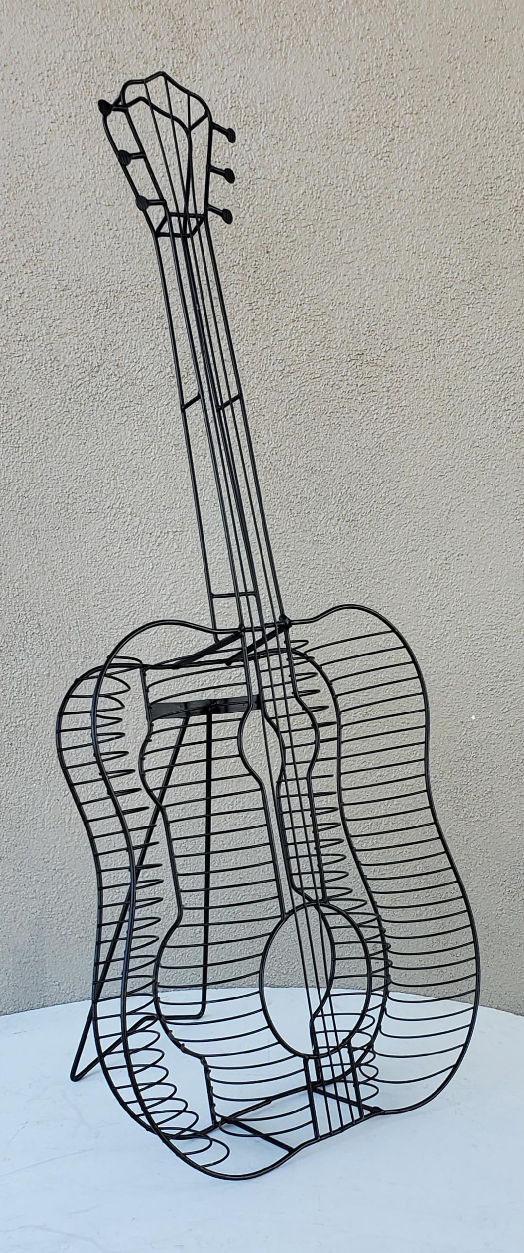Black Wire Sculpture Of A Guitar In The Style of Frederic Weinberg 9