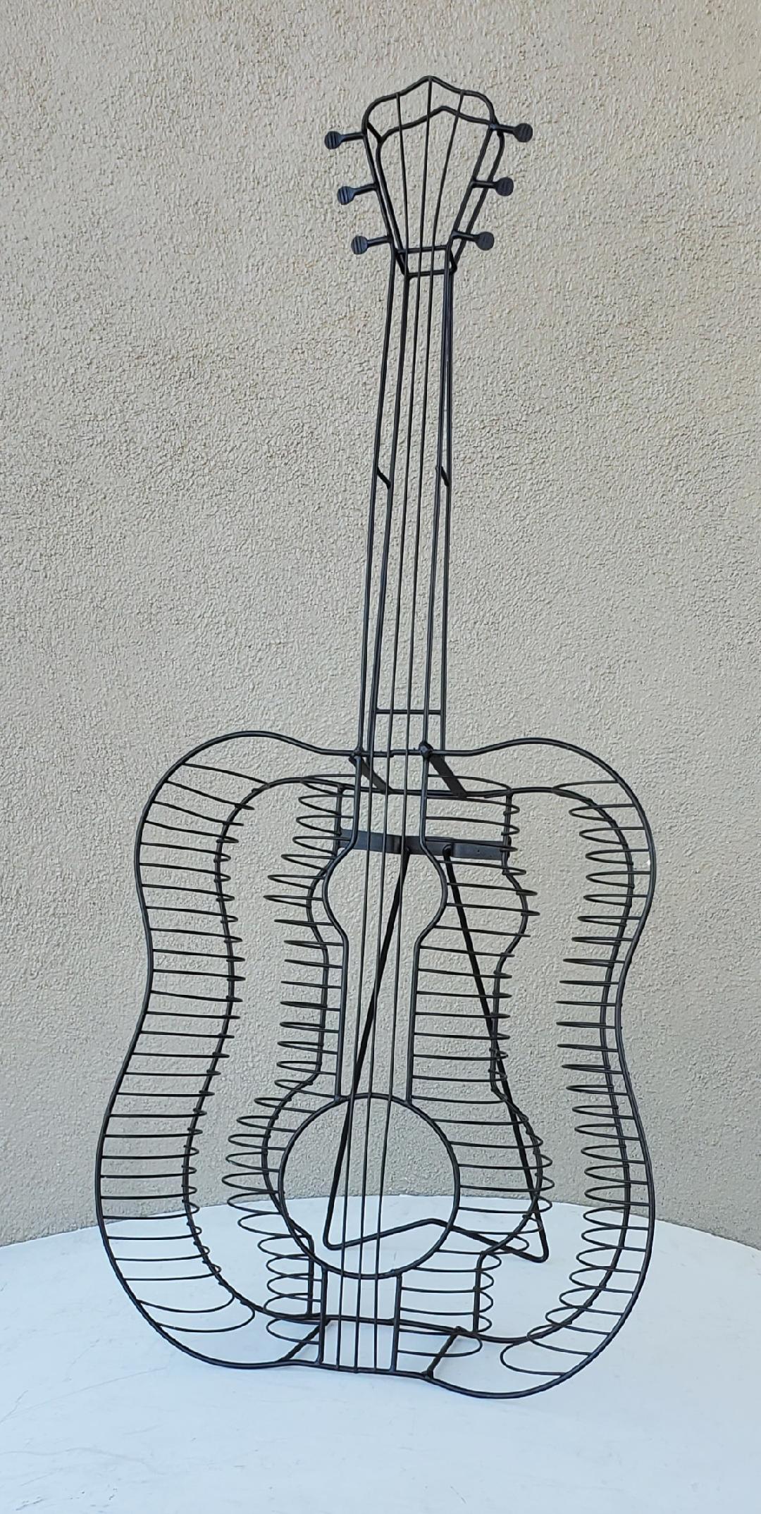 Black Wire Sculpture Of A Guitar In The Style of Frederic Weinberg 10