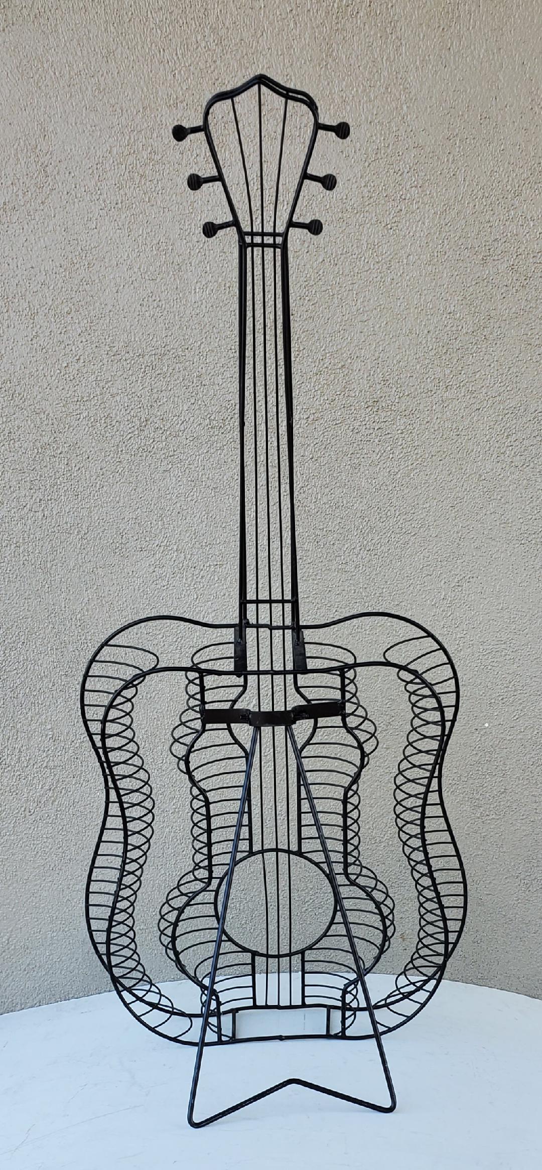 American Black Wire Sculpture Of A Guitar In The Style of Frederic Weinberg