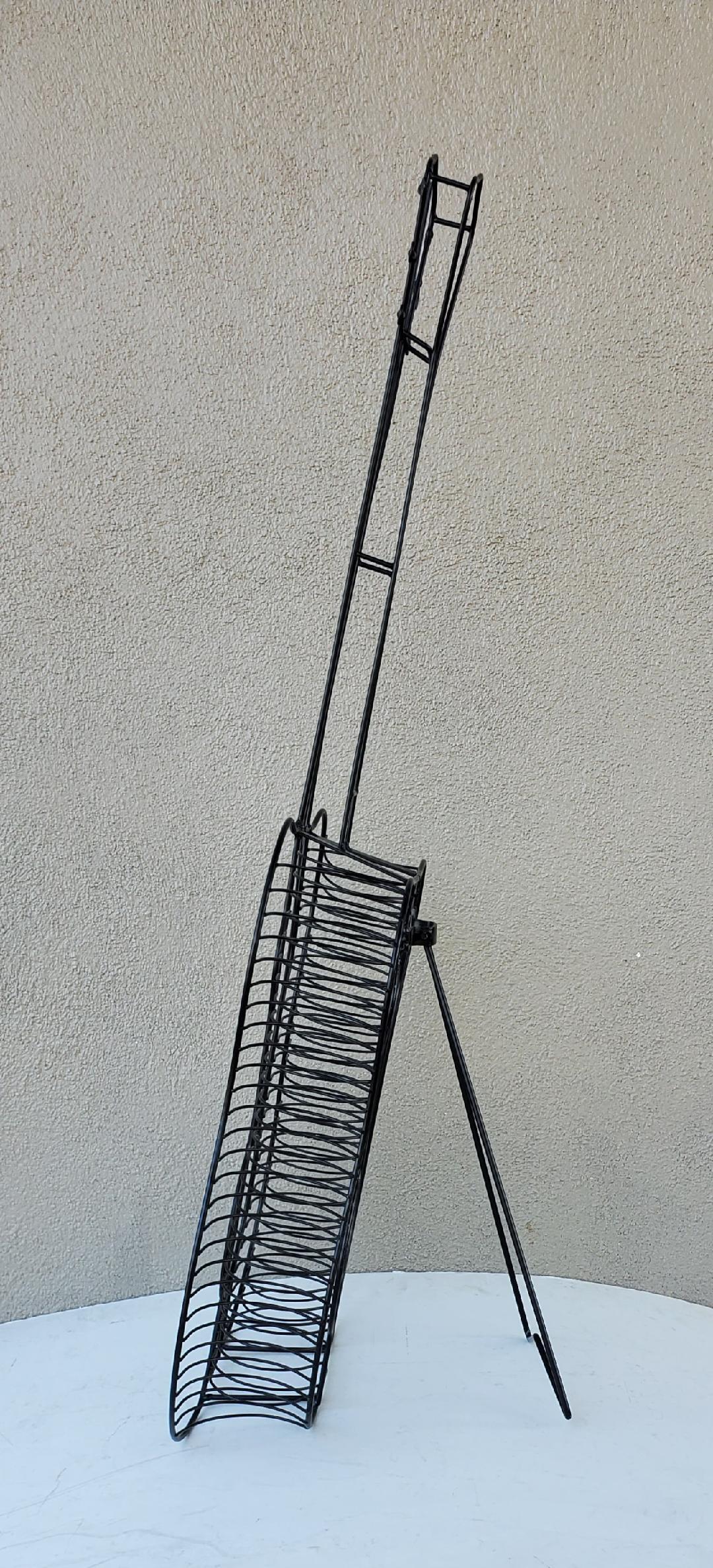 Black Wire Sculpture Of A Guitar In The Style of Frederic Weinberg In Good Condition In Monrovia, CA