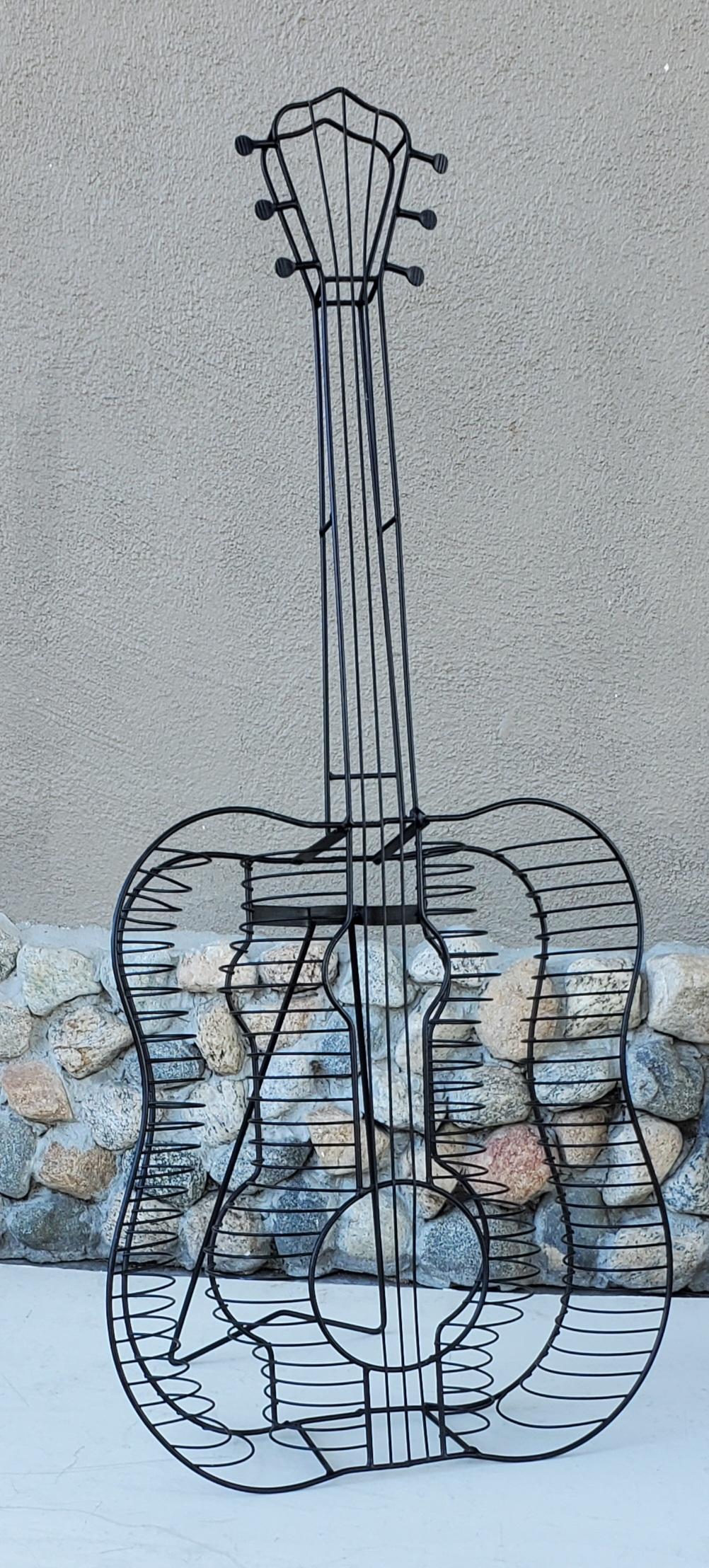 Black Wire Sculpture Of A Guitar In The Style of Frederic Weinberg 1