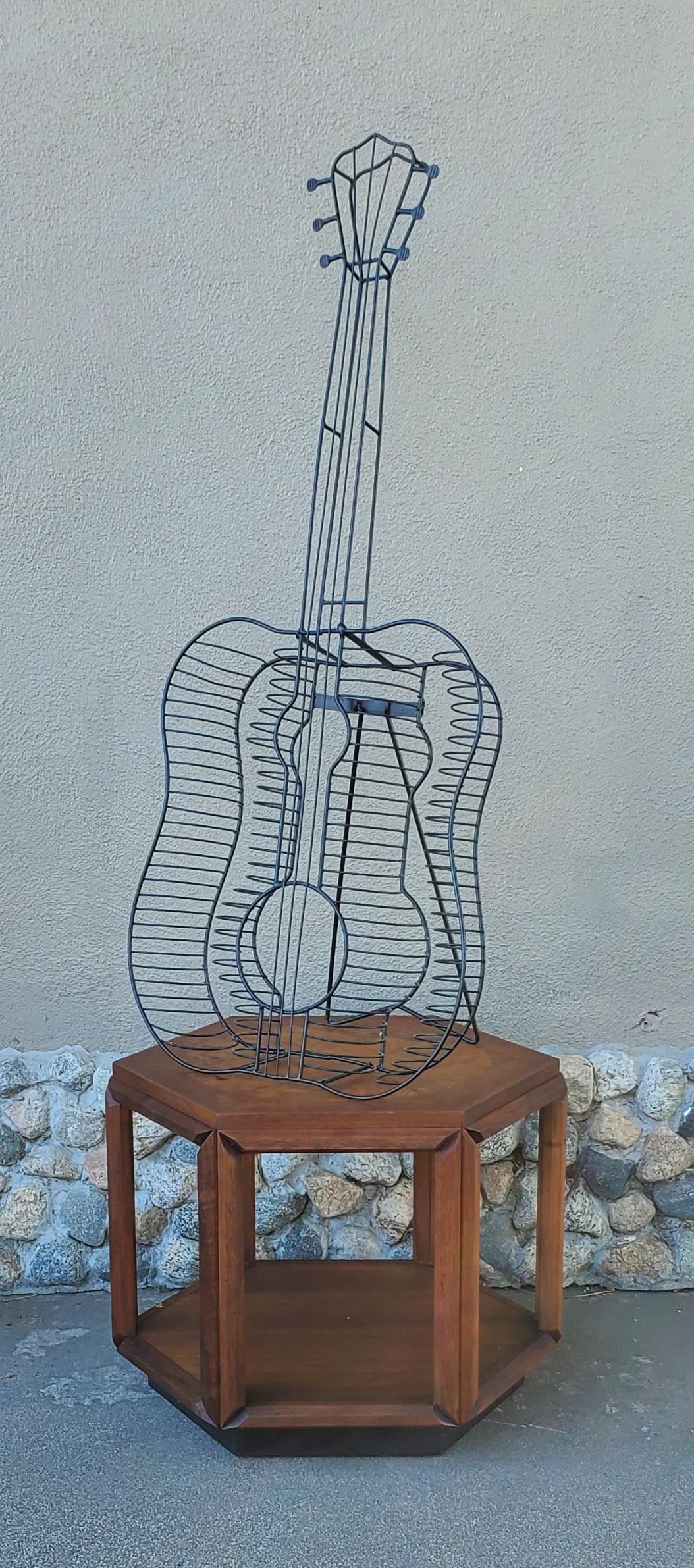 Black Wire Sculpture Of A Guitar In The Style of Frederic Weinberg 2