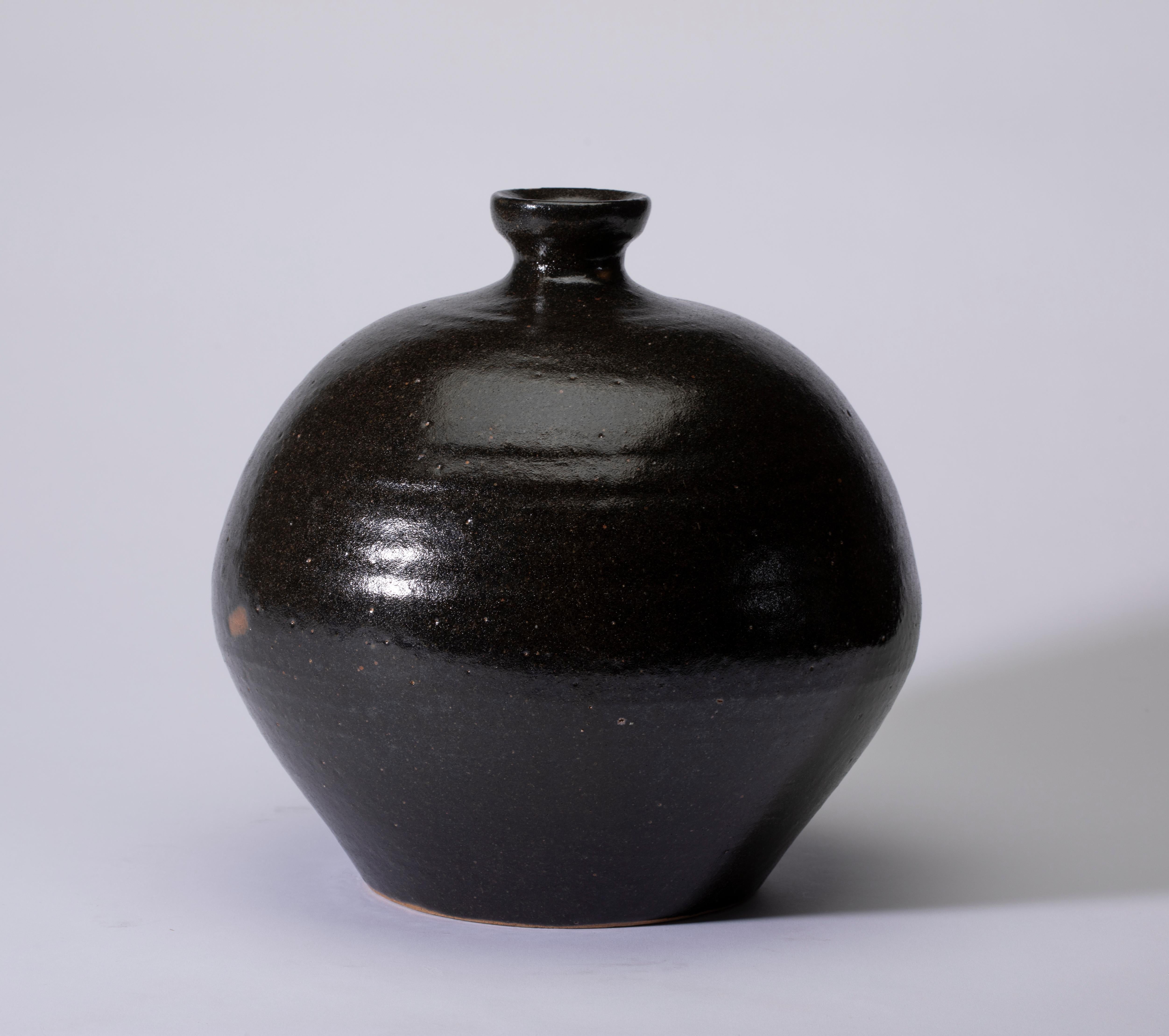 Showa Black with Brown Undertones Mashiko Ware Vase For Sale