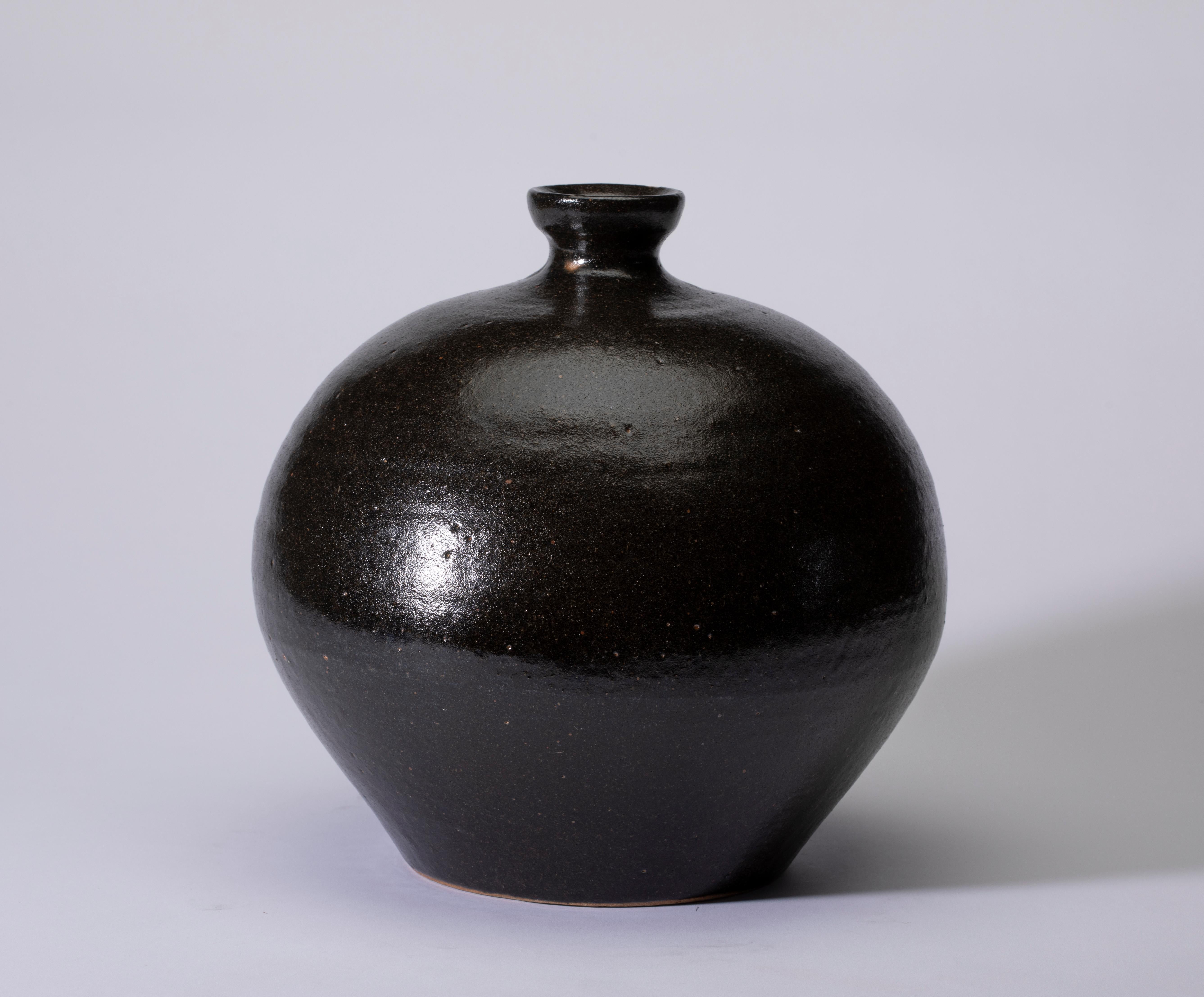 Japanese Black with Brown Undertones Mashiko Ware Vase For Sale