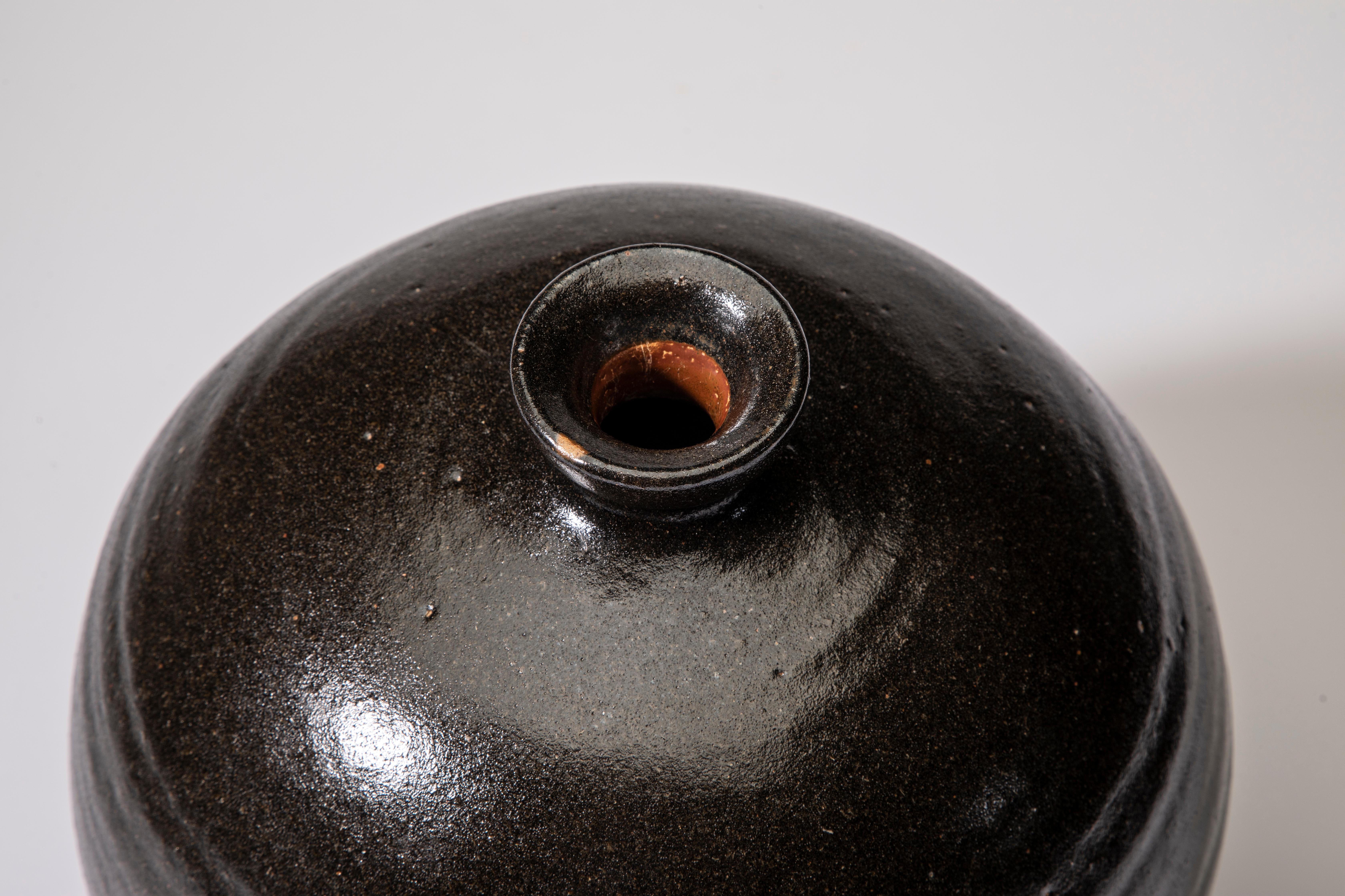 20th Century Black with Brown Undertones Mashiko Ware Vase For Sale