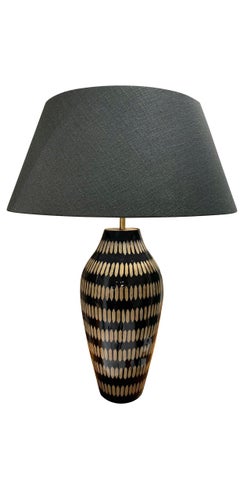 Black With Cream Lacquered Bamboo Pair Table Lamps, China, Contemporary