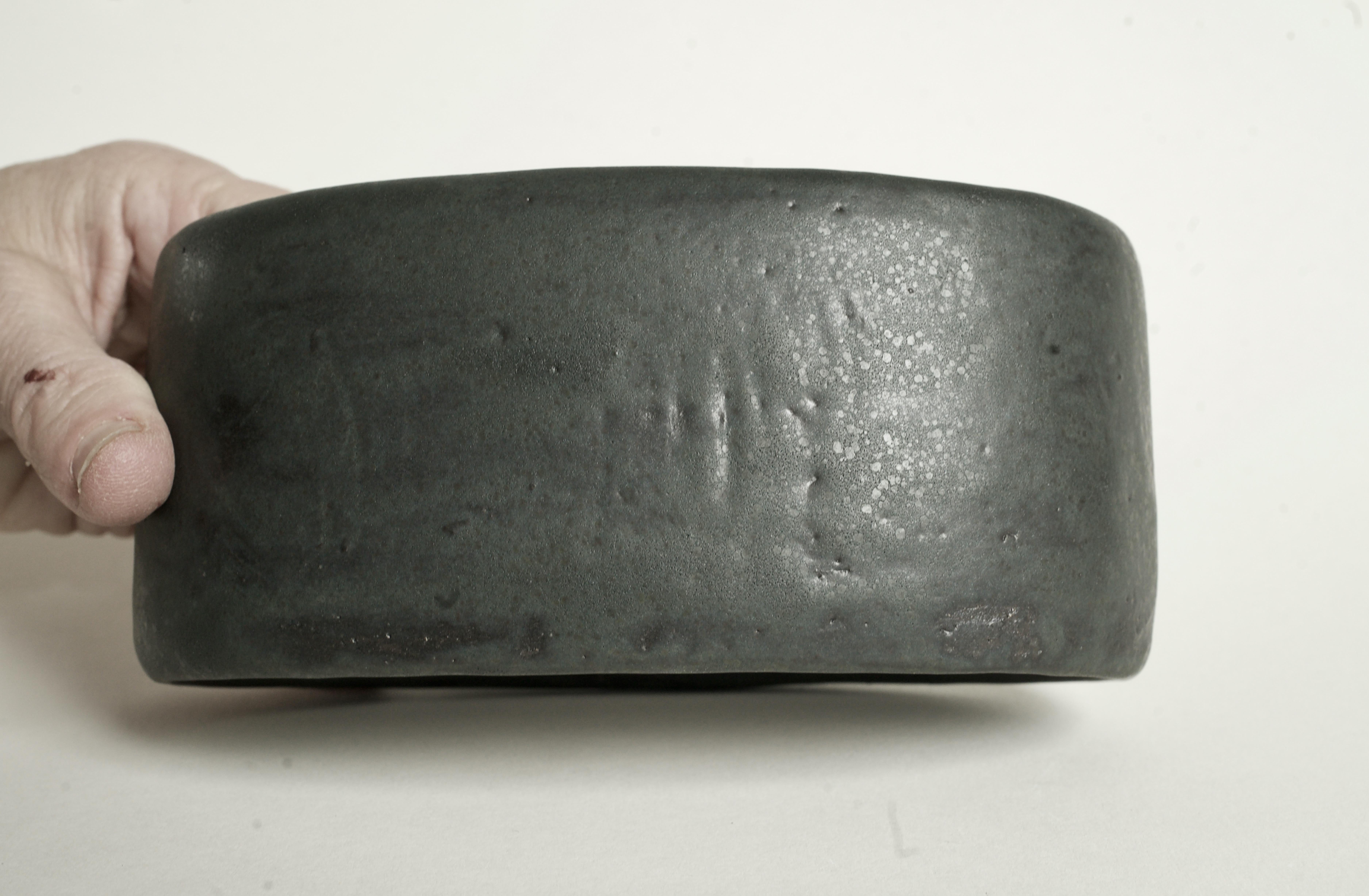 Black with Dark Green Undertones Hollow Ceramic Sculpture Ball Feet, Hand Built For Sale 3