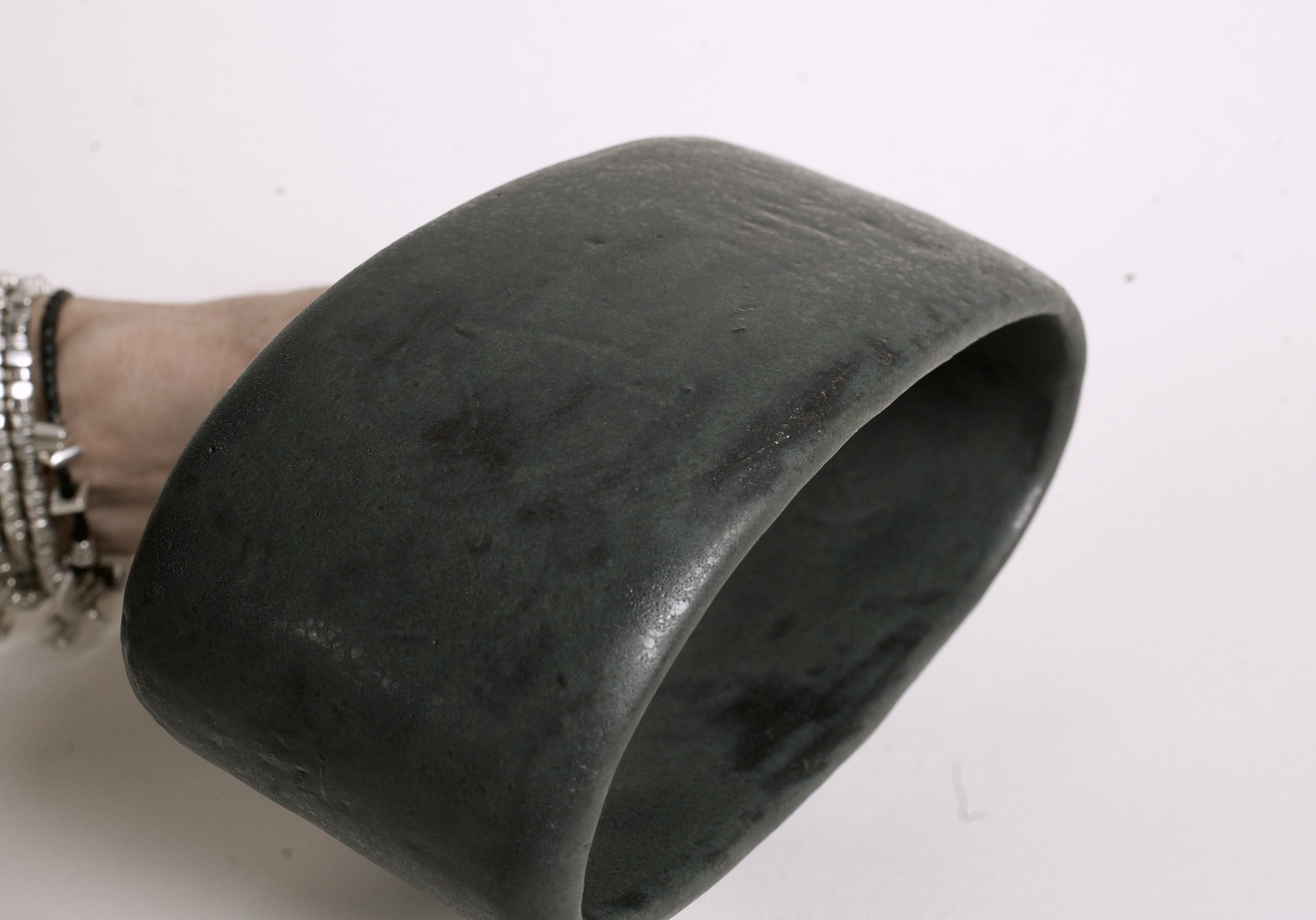 Black with Dark Green Undertones Hollow Ceramic Sculpture Ball Feet, Hand Built For Sale 4
