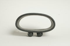 Black with Dark Green Undertones Hollow Ceramic Sculpture Ball Feet, Hand Built