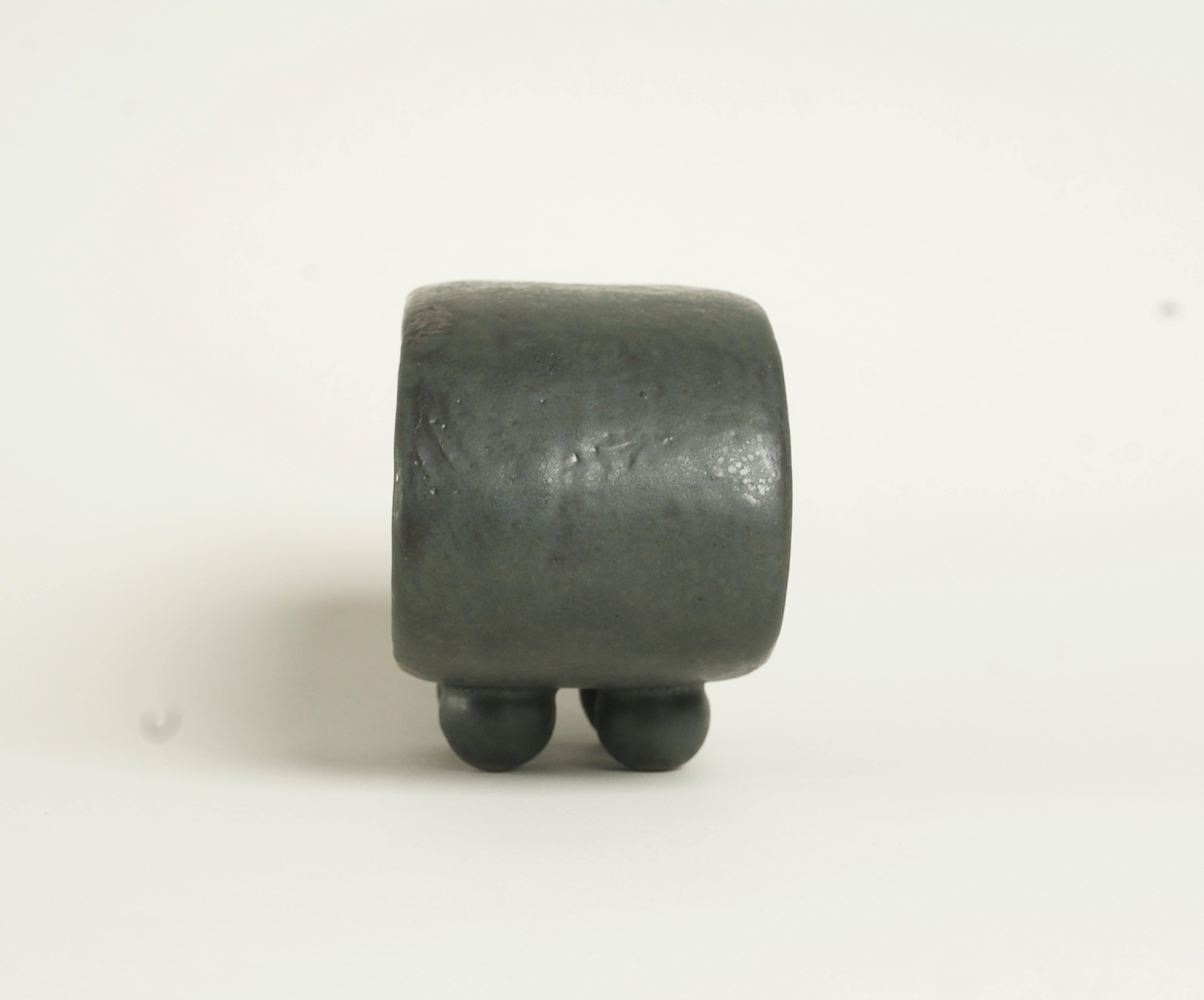 Organic Modern Black with Dark Green Undertones Hollow Ceramic Sculpture Ball Feet, Hand Built For Sale