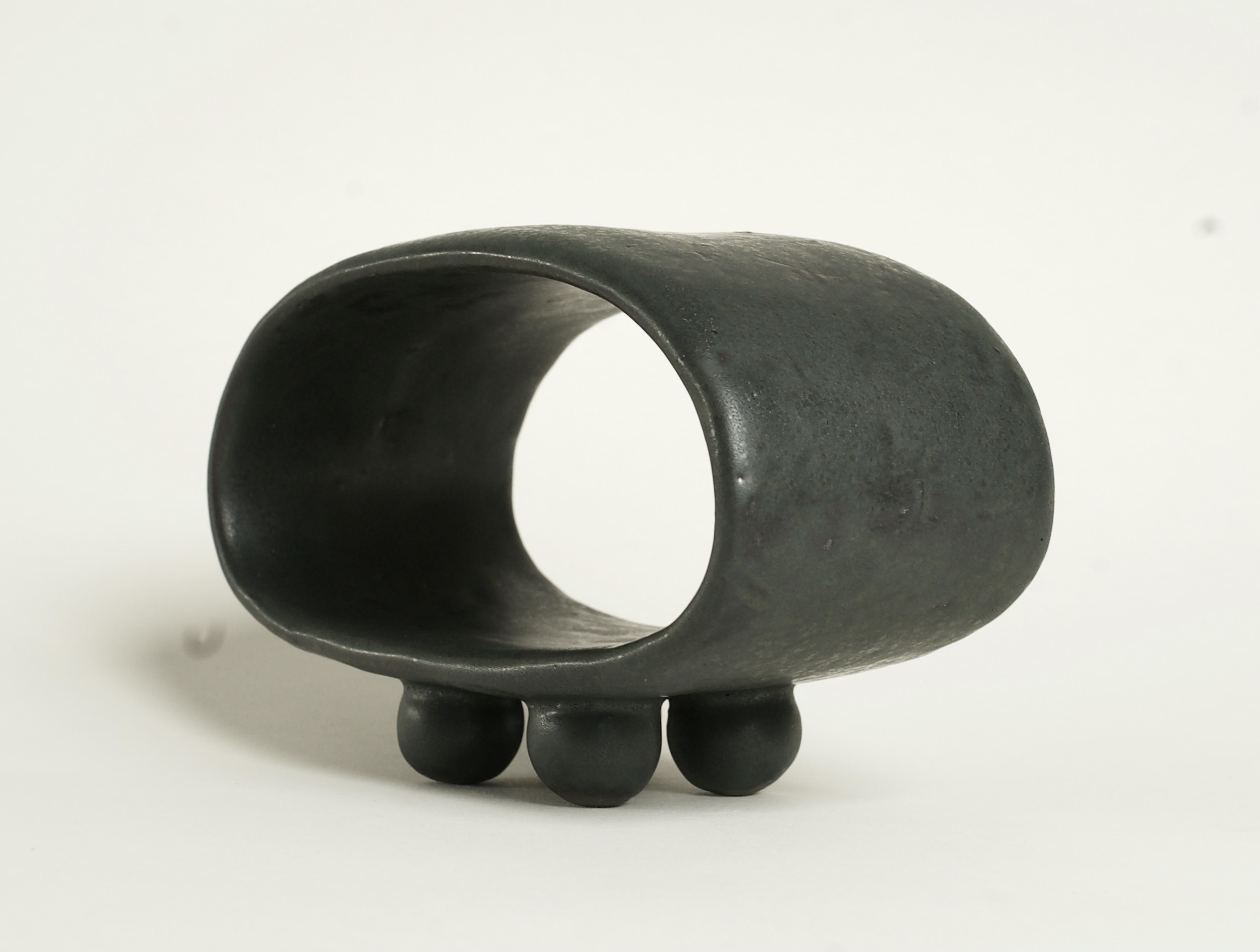 Black with Dark Green Undertones Hollow Ceramic Sculpture Ball Feet, Hand Built In New Condition For Sale In New York, NY