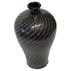 Black with Diagonal Hand Painted Cream Dots Design, China, Contemporary