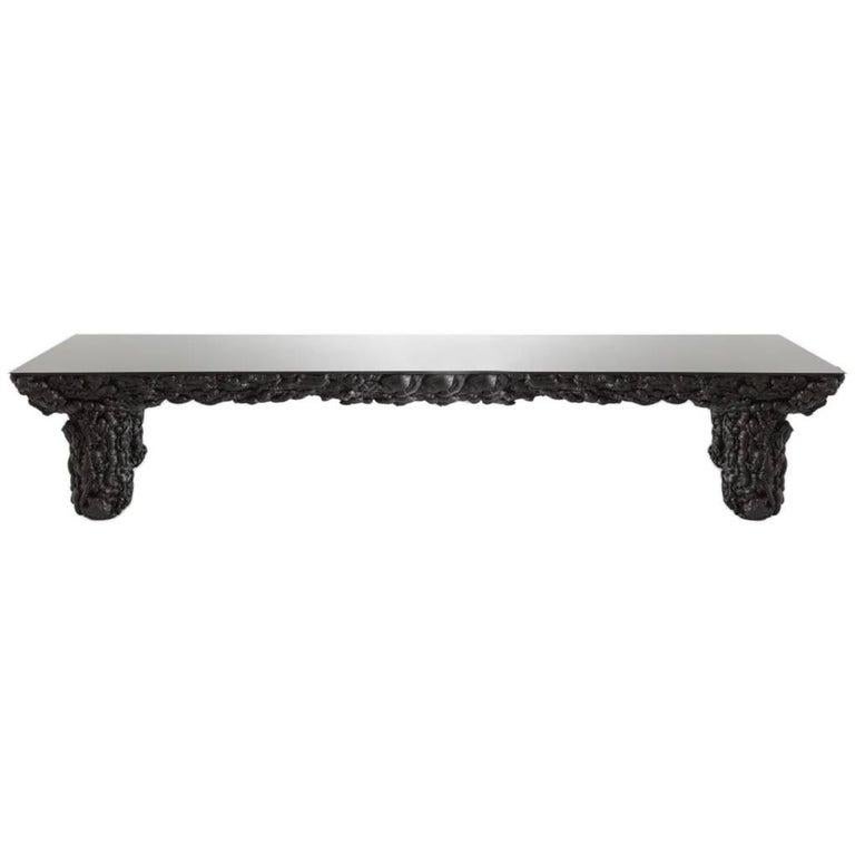Spanish Black With Glass Top and Wood Contemporary Dining Table by Guillermo Santomá 