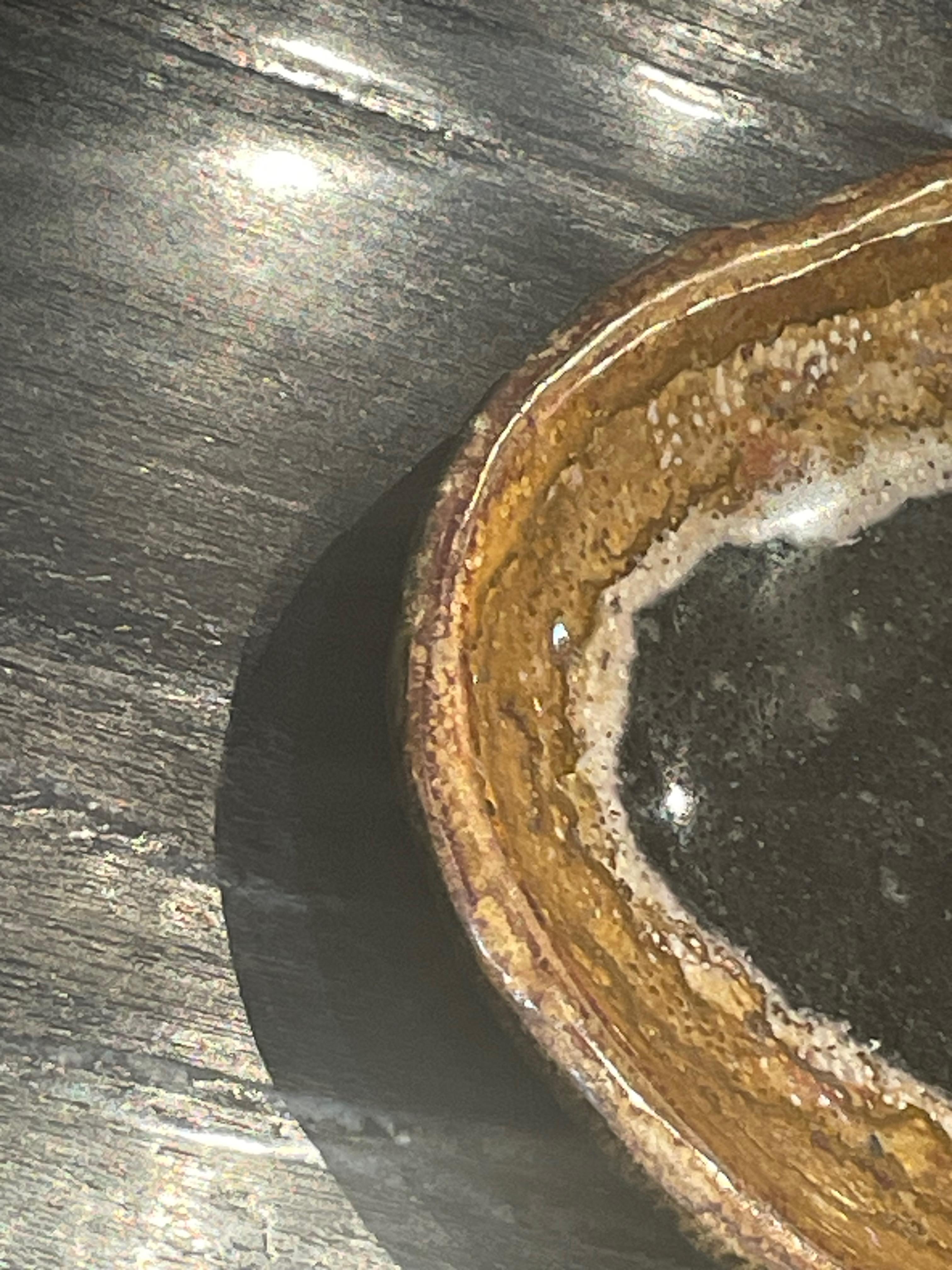 Black With Gold Border Petrified Palm Tree Platter, Indonesia, Prehistoric In Good Condition In New York, NY
