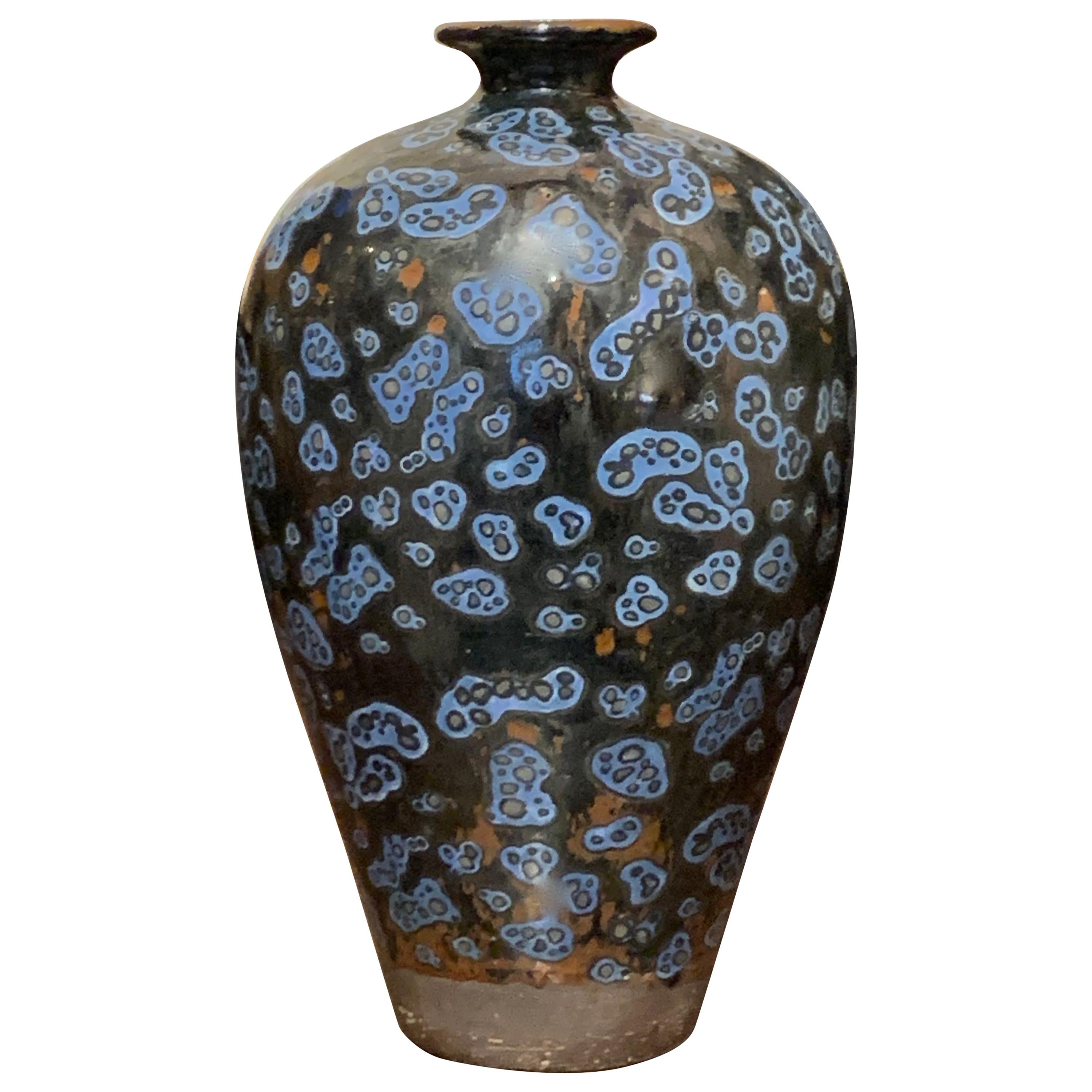 Black with Royal Blue Squiggle Design Vase, China, Contemporary