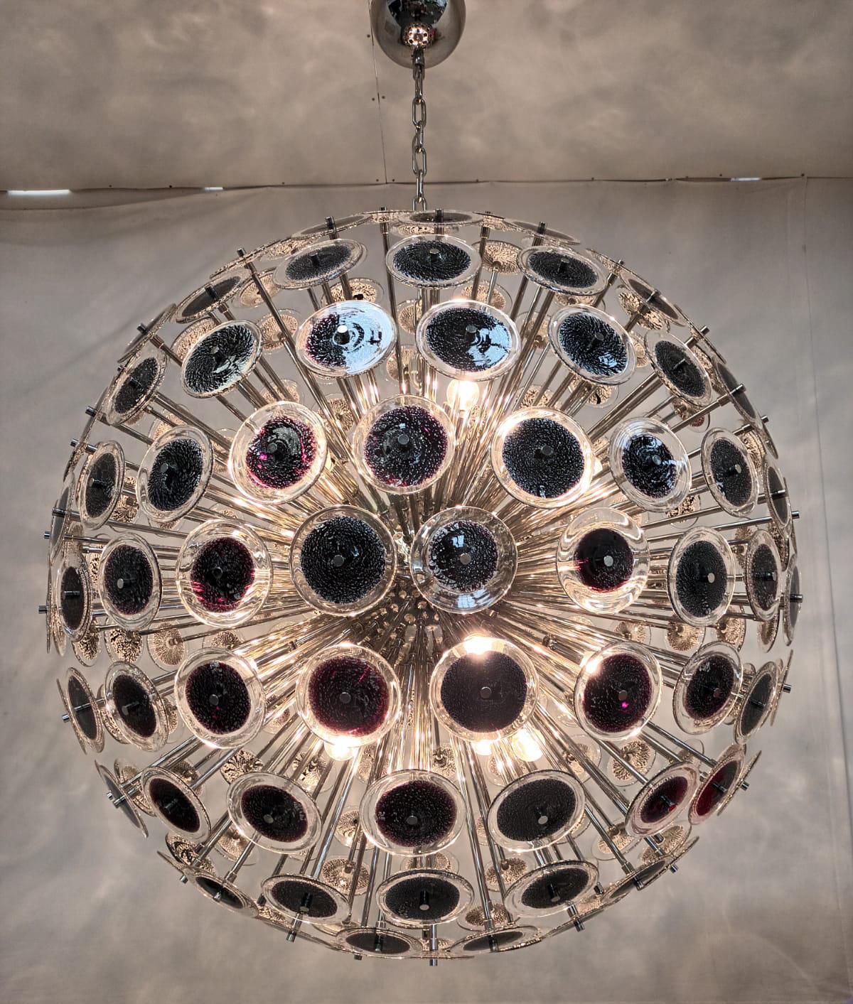 Murano Glass Black with Silver Disco Sputnik Chandelier by Fabio Ltd For Sale