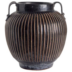Black with Thin Gold Stripes Cachepot, China, Contemporary