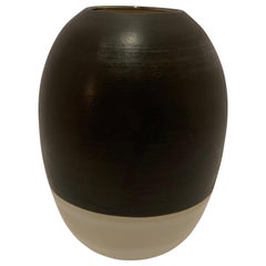 Black with White Bottom Stripe Stoneware Vase, USA, Contemporary
