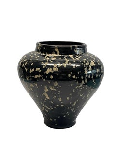 Black With White Dots Round Squat Shape Vase, China, Contemporary
