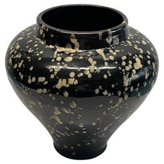 Black With White Dots Round Squat Shape Vase, China, Contemporary