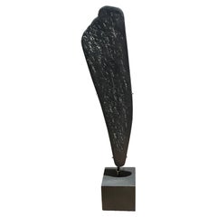 Antique Black With White Markings Stone Paddle Sculpture, Indonesia, 19th Century