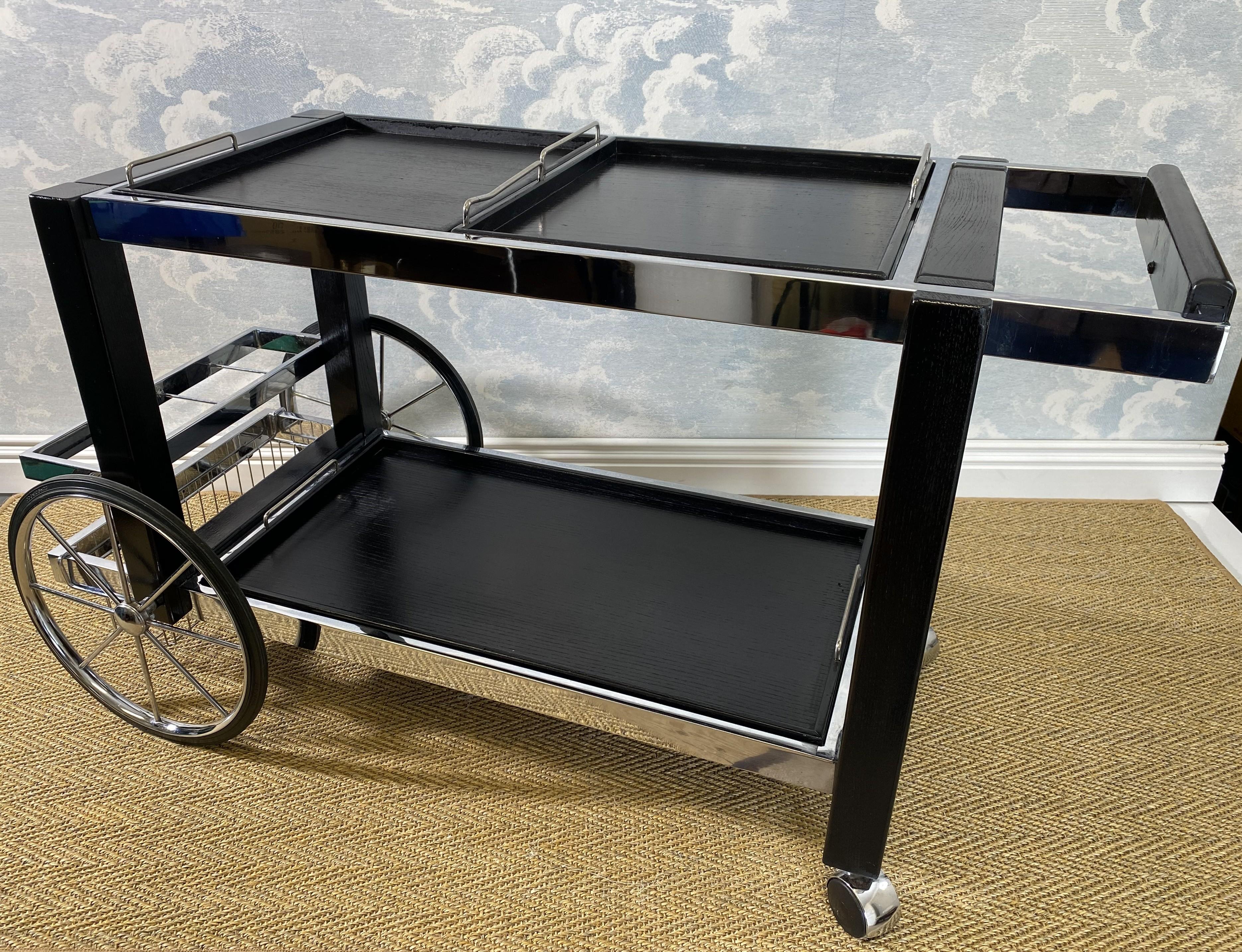 Chariot de service en bois noir et chrome, France, années 1980 en vente 7