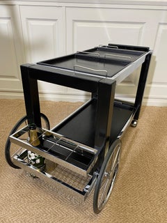 Black Wood and Chrome Bart Cart / Serving Trolley, France, 1980s