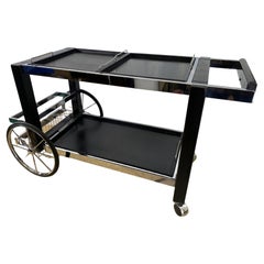 Black Wood and Chrome Bart Cart / Serving Trolley, France, 1980s