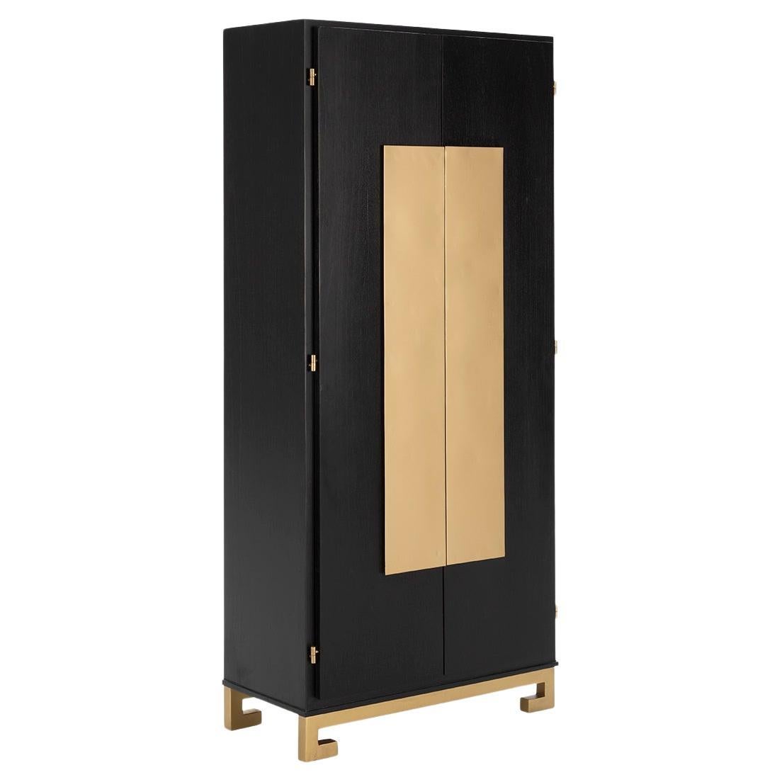 Black Wood And Golden Metal Wardrobe by Thai Natura For Sale