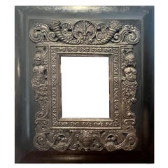 Antique Black Wood and Tole Mirror, Early 20th Century