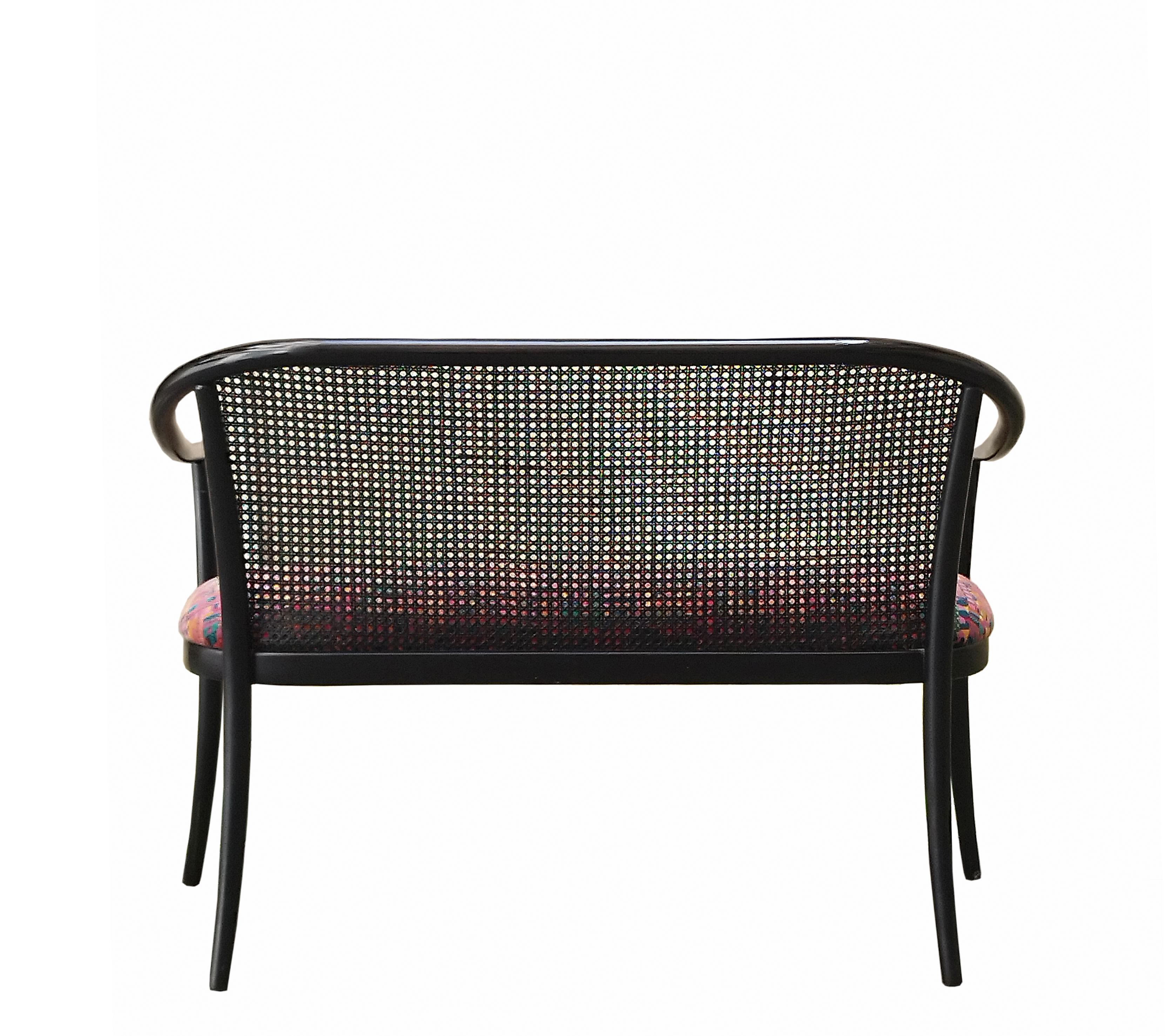 Black Wood and Vienna Straw Bench, Italy 1960 In Good Condition For Sale In Naples, IT