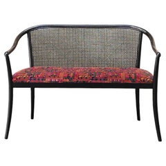 Vintage Black Wood and Vienna Straw Bench, Italy 1960