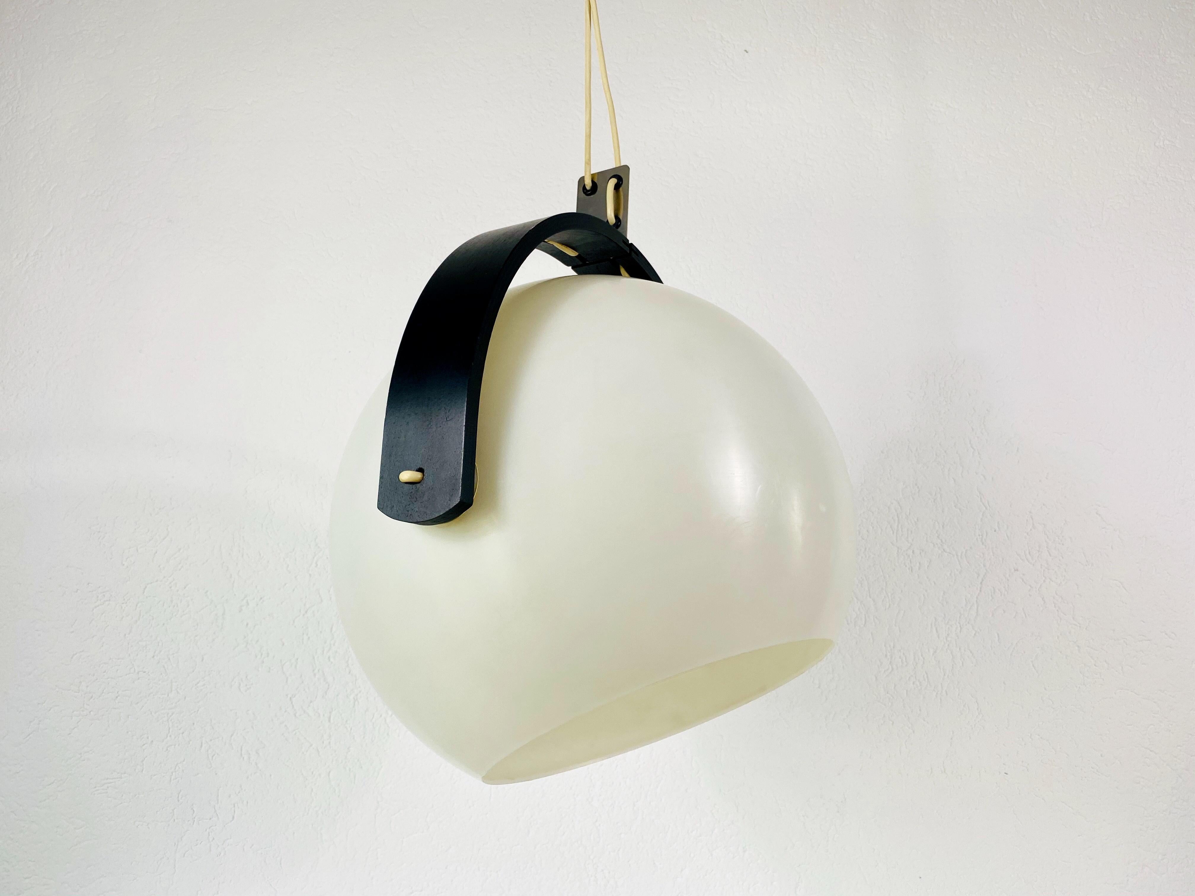 Mid-Century Modern Black Wood and White Plastic Pendant Lamp by Temde, 1970s For Sale