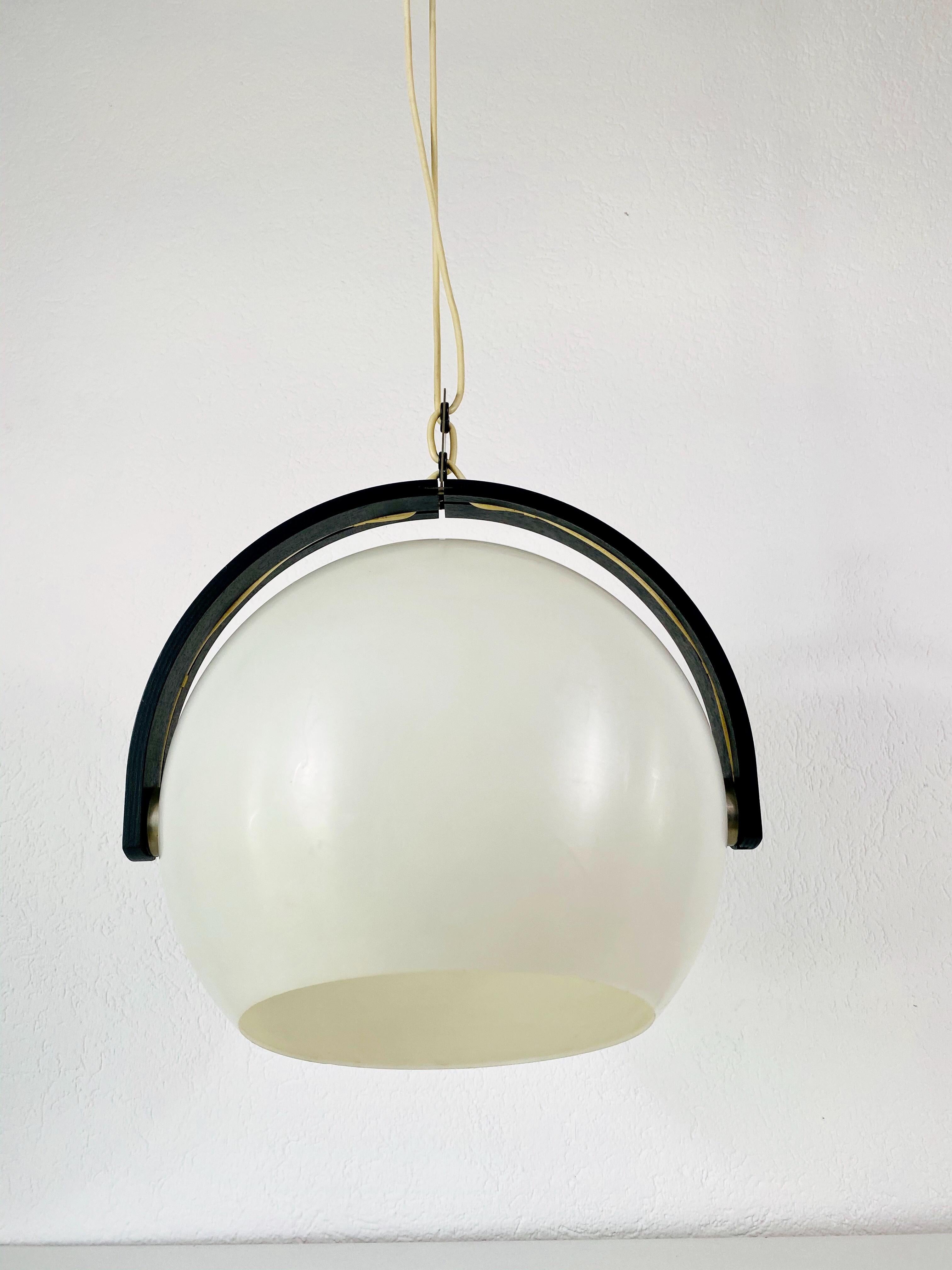 Danish Black Wood and White Plastic Pendant Lamp by Temde, 1970s For Sale
