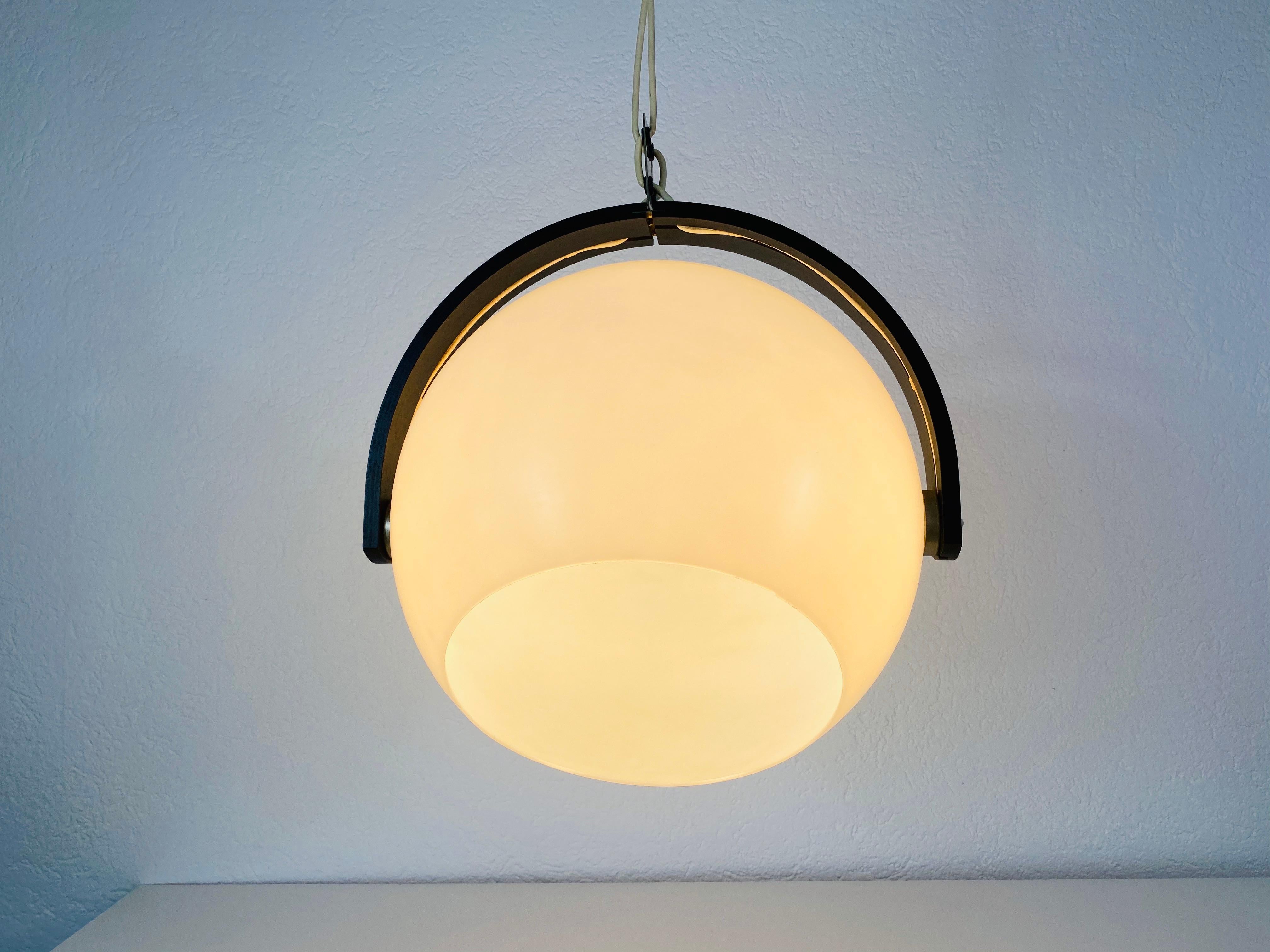 Black Wood and White Plastic Pendant Lamp by Temde, 1970s For Sale 1