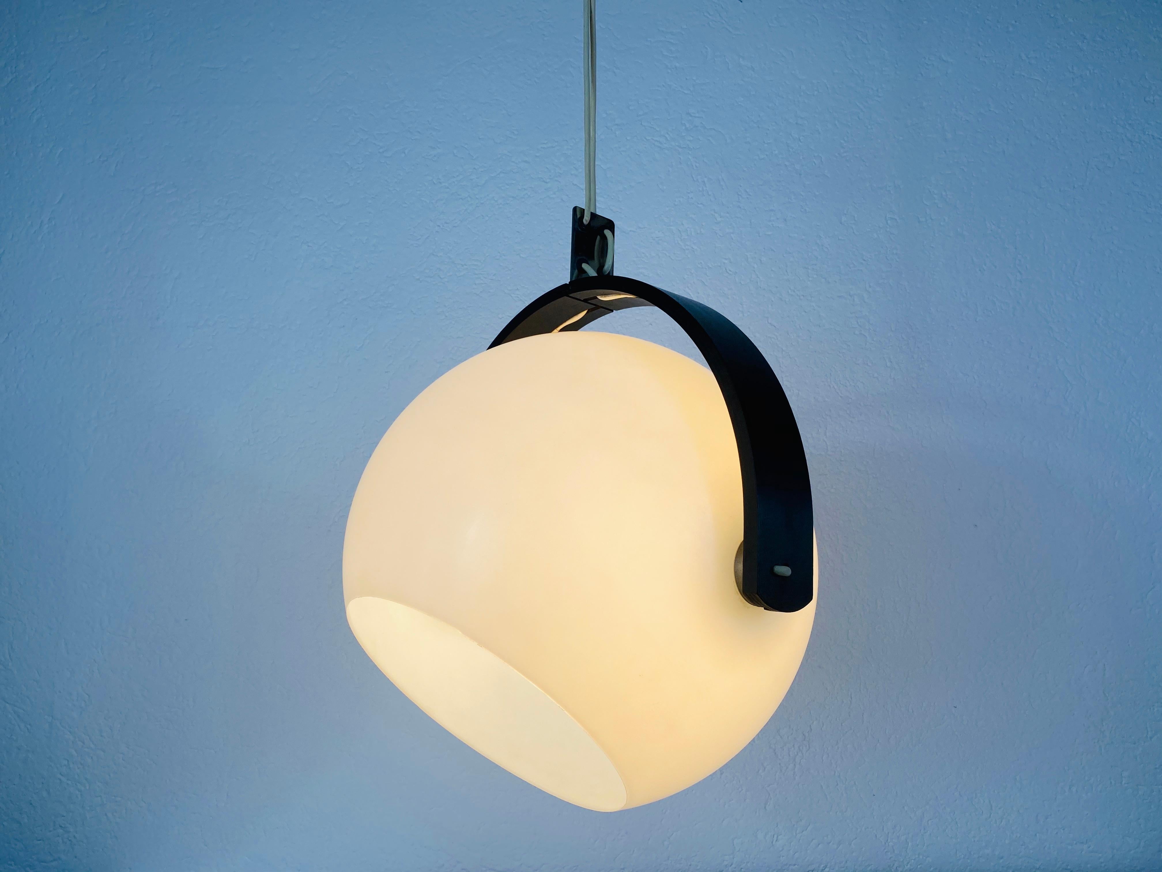 Black Wood and White Plastic Pendant Lamp by Temde, 1970s For Sale 2
