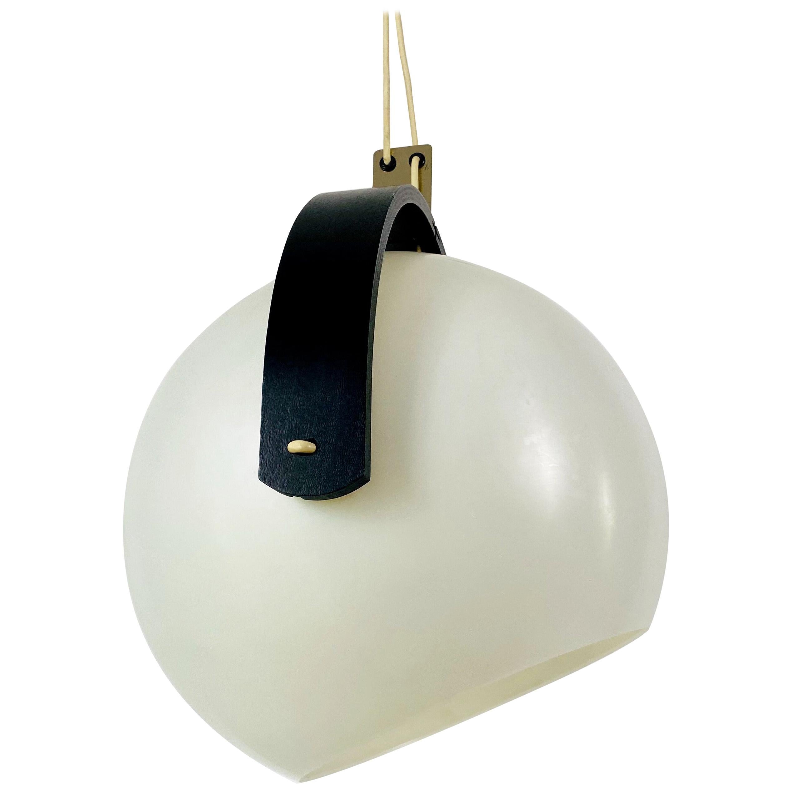 Black Wood and White Plastic Pendant Lamp by Temde, 1970s For Sale