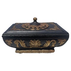 Black Wood Box hand painted with a gold gilt and carved 