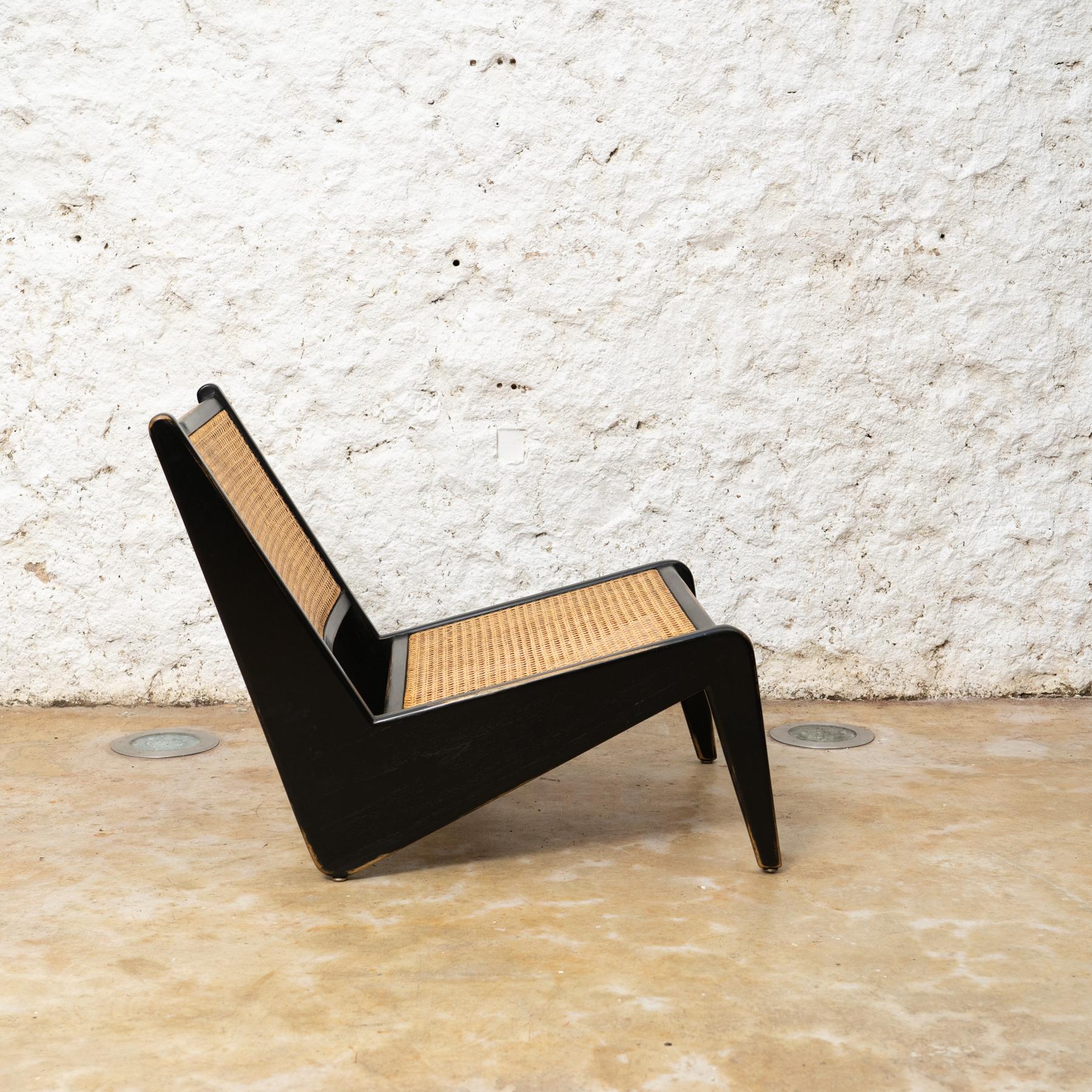 Mid-Century Modern Black Wood Chair after Pierre Jeanneret, circa 1990
