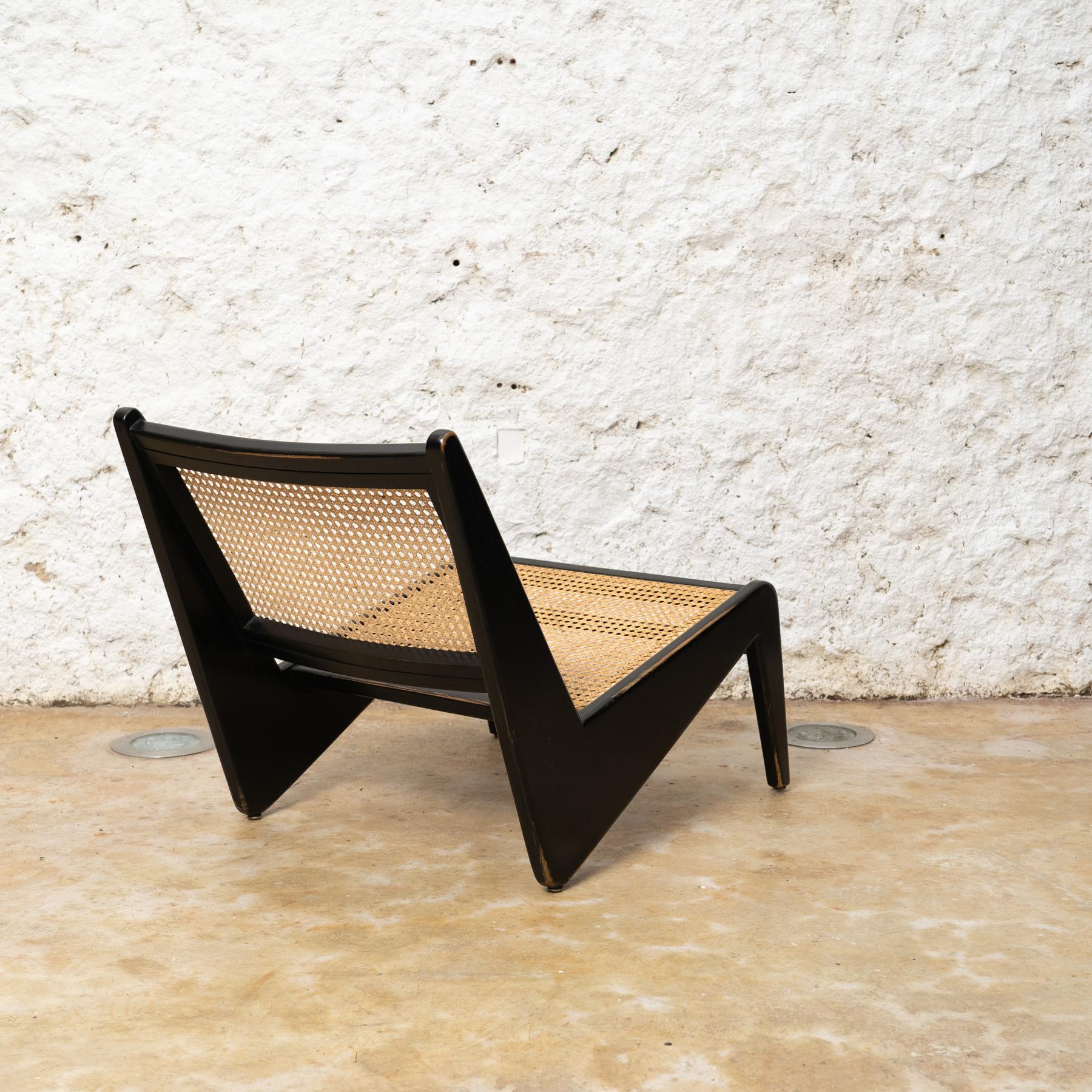 French Black Wood Chair after Pierre Jeanneret, circa 1990
