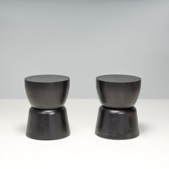 Black Wood Drum Industrial Side Table
