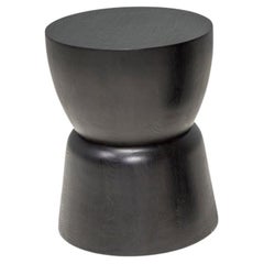 Black Wood Drum Industrial Side Table