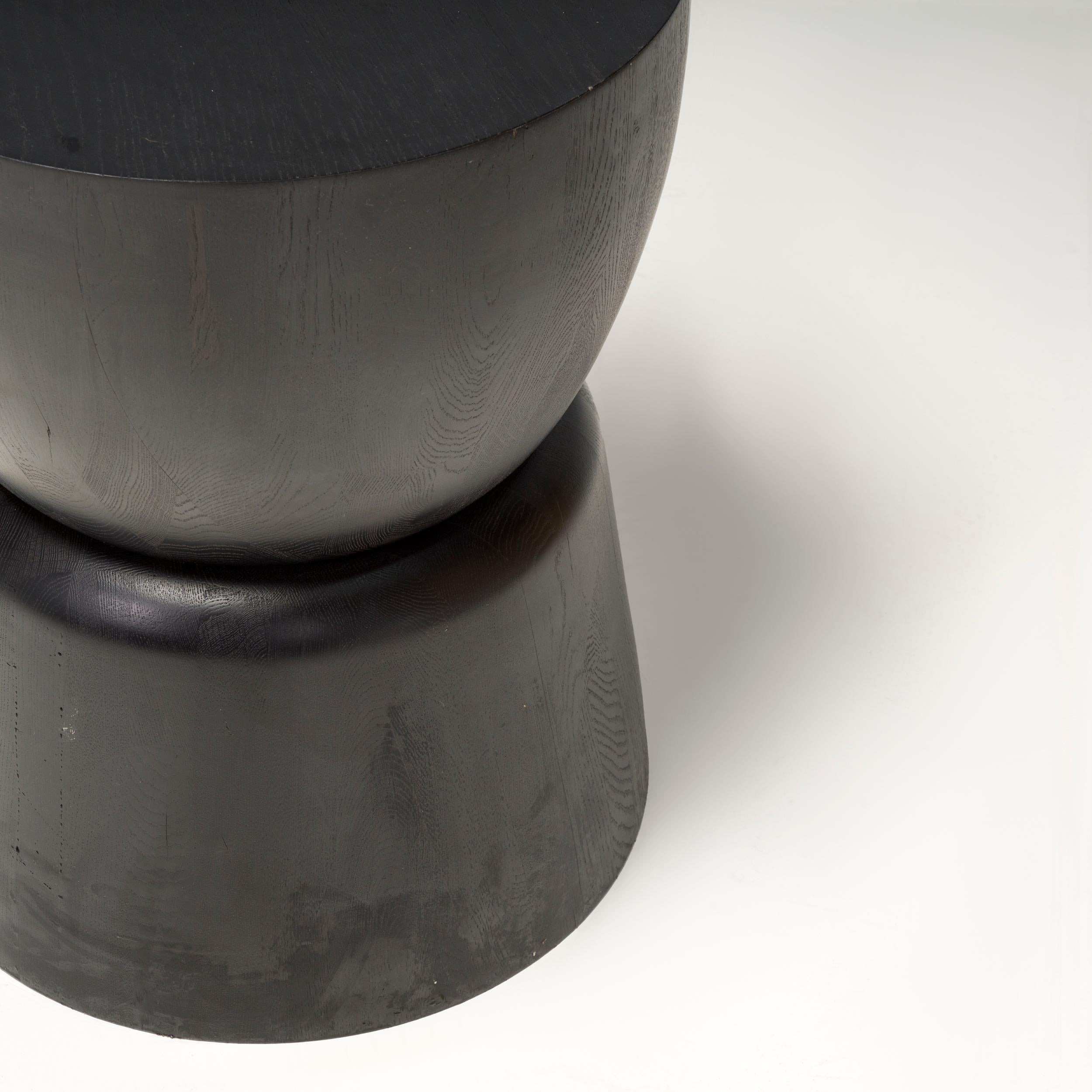 Black Wood Drum Industrial Side Tables, Set of 2 In Excellent Condition For Sale In London, GB