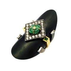 Black Wood Emerald Diamond 18 Karat Gold Ring