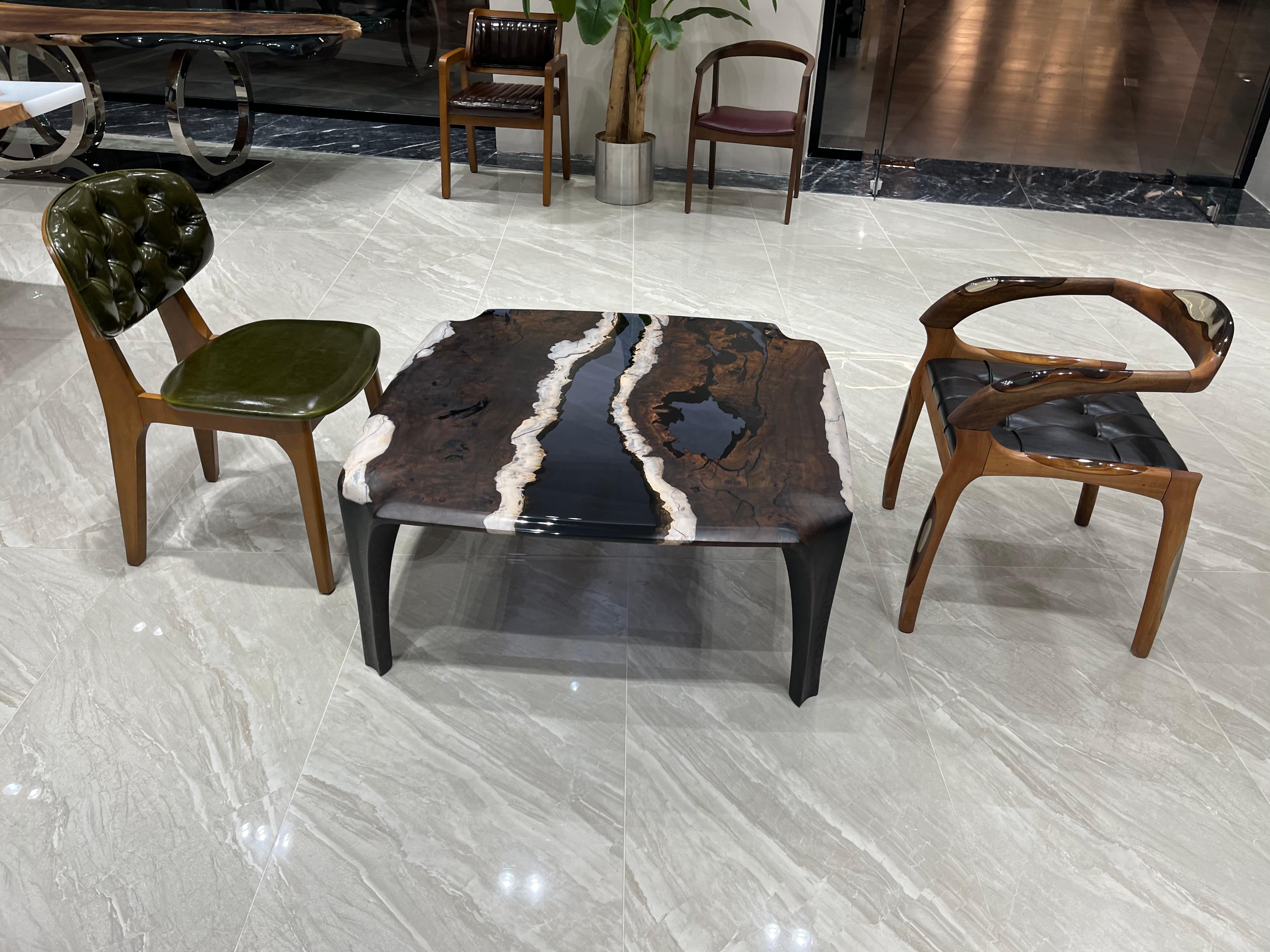 Black Wood Epoxy Resin Modern Coffee Table For Sale 3