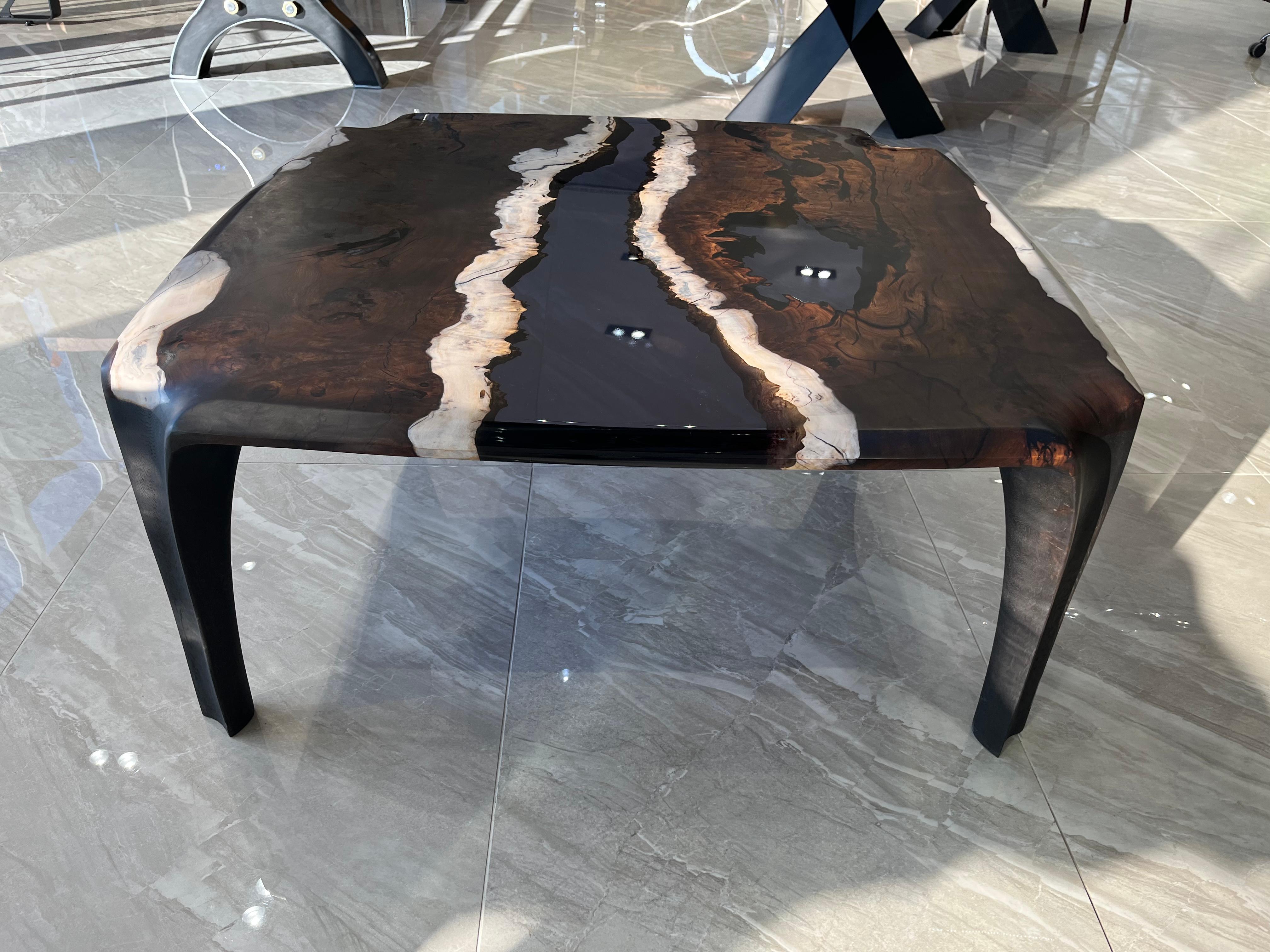 Contemporary Black Wood Epoxy Resin Modern Coffee Table For Sale